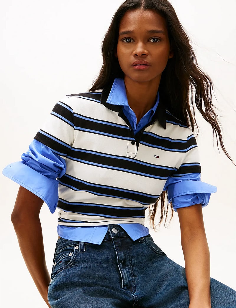 Tommy Jeans - TJW SLIM SH ESSENTIAL SS POLO - polosärgid - ecru multi stripe - 4