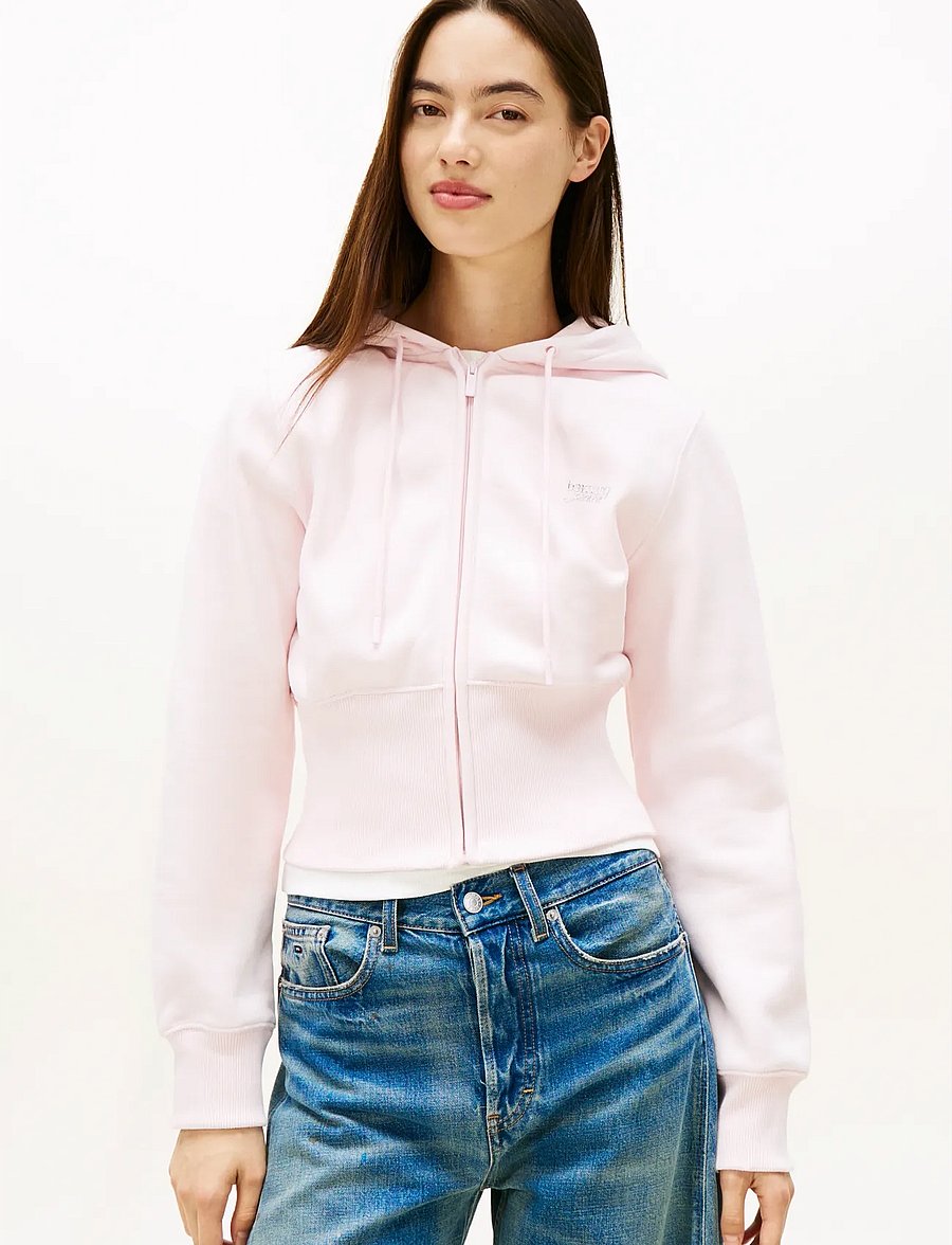 Tommy Jeans - TJW REG SILVER SCRIPT ZIP THRU - kapuutsiga dressipluusid - light pink - 0