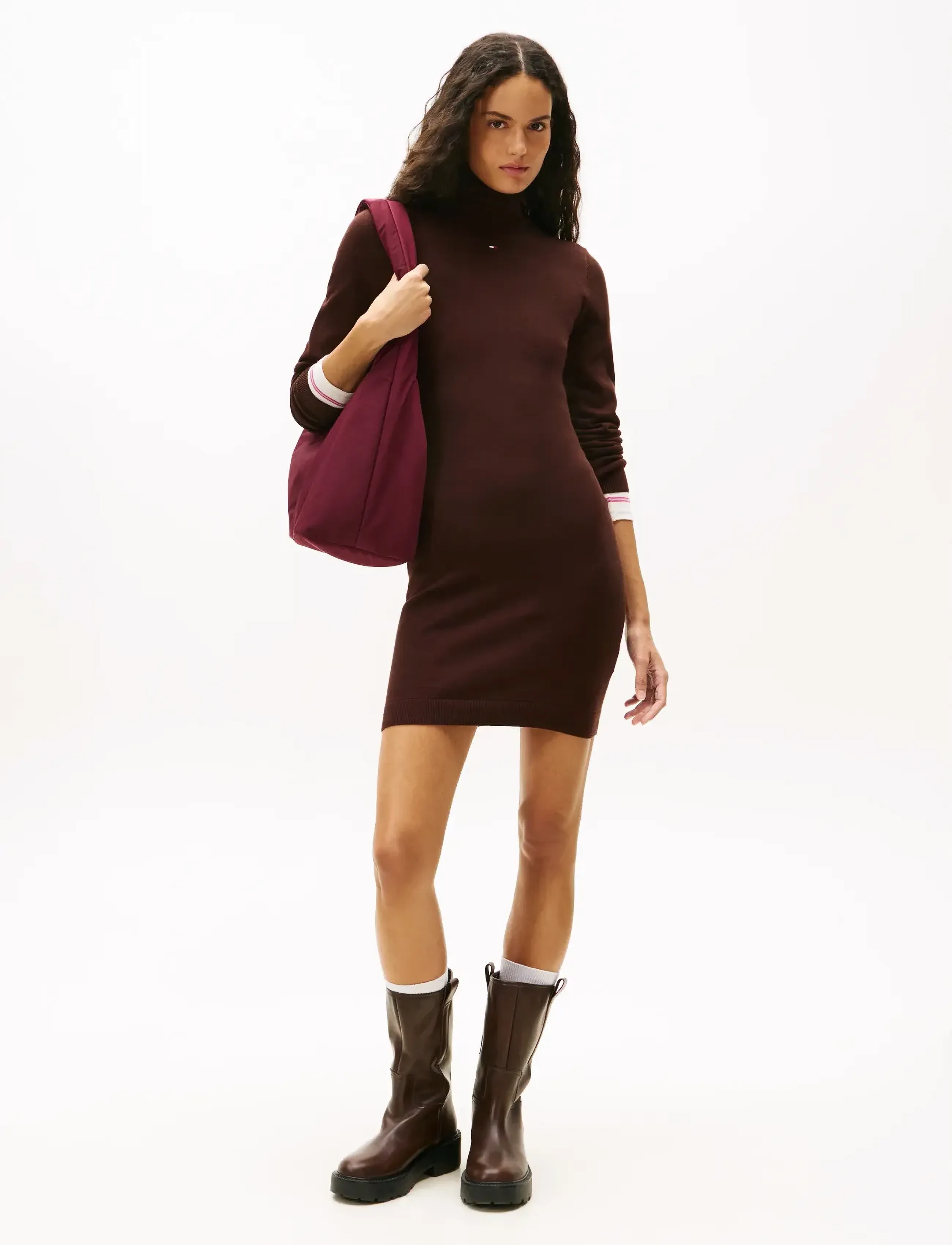 Tommy Jeans Tjw Ess Turtleneck Sweater Dress, M, Dresses, Braun - Short Frauen