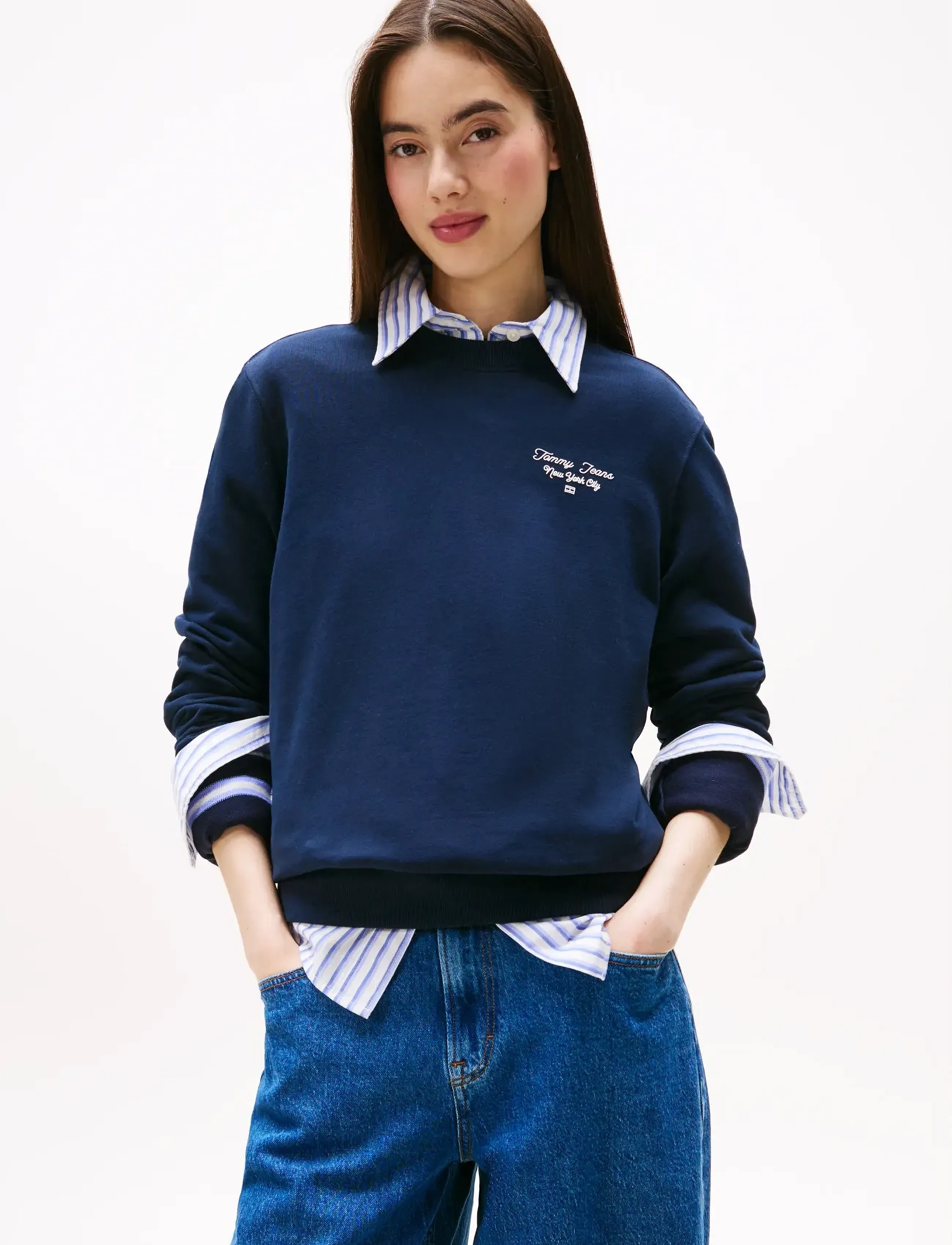 Tommy Jeans TJW REG ESS LOGO 1 CREW EXT - Tøj - DARK NIGHT NAVY / navy