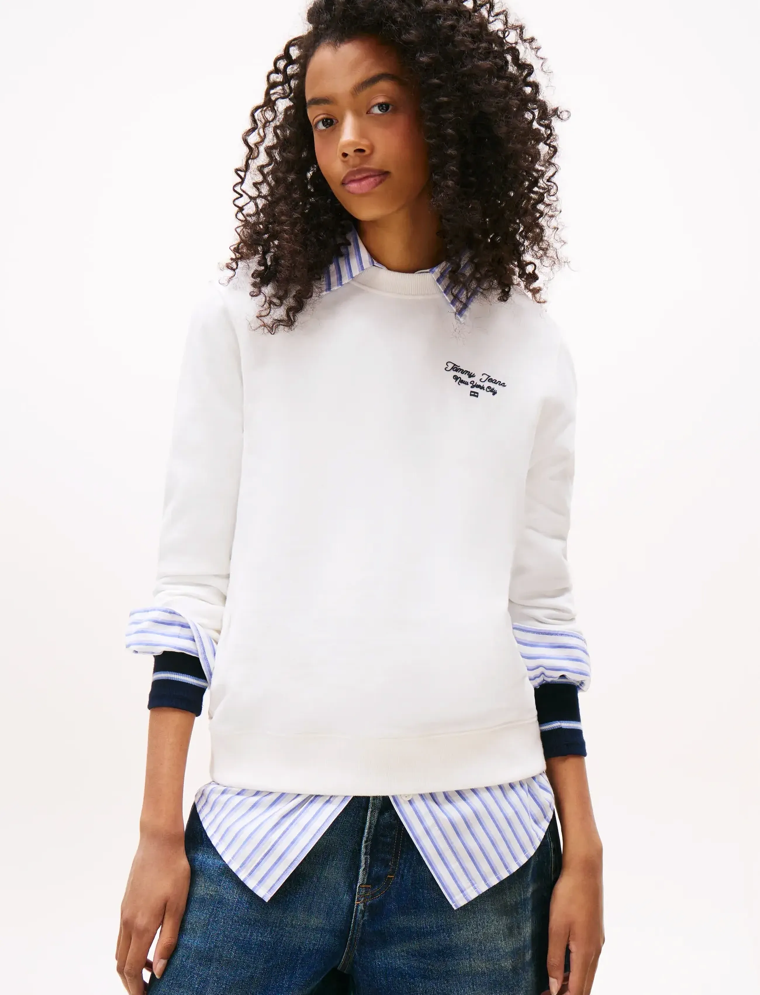 Tommy Jeans Tjw Reg Ess Logo 1 Crew Ext, L, Sweatshirts & Hoodies, Weiß - Sweatshirts, Frauen