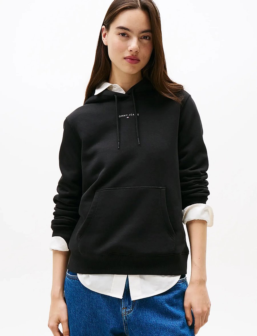 Tommy Jeans - TJW REG LINEAR HOODIE EXT - kapuutsiga pusad - black - 0