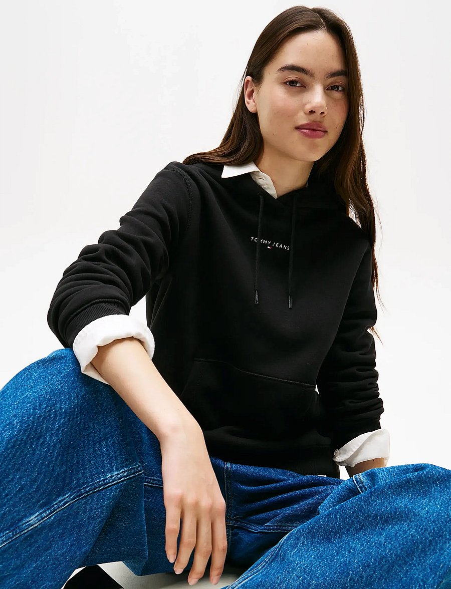 Tommy Jeans - TJW REG LINEAR HOODIE EXT - kapuutsiga pusad - black - 4