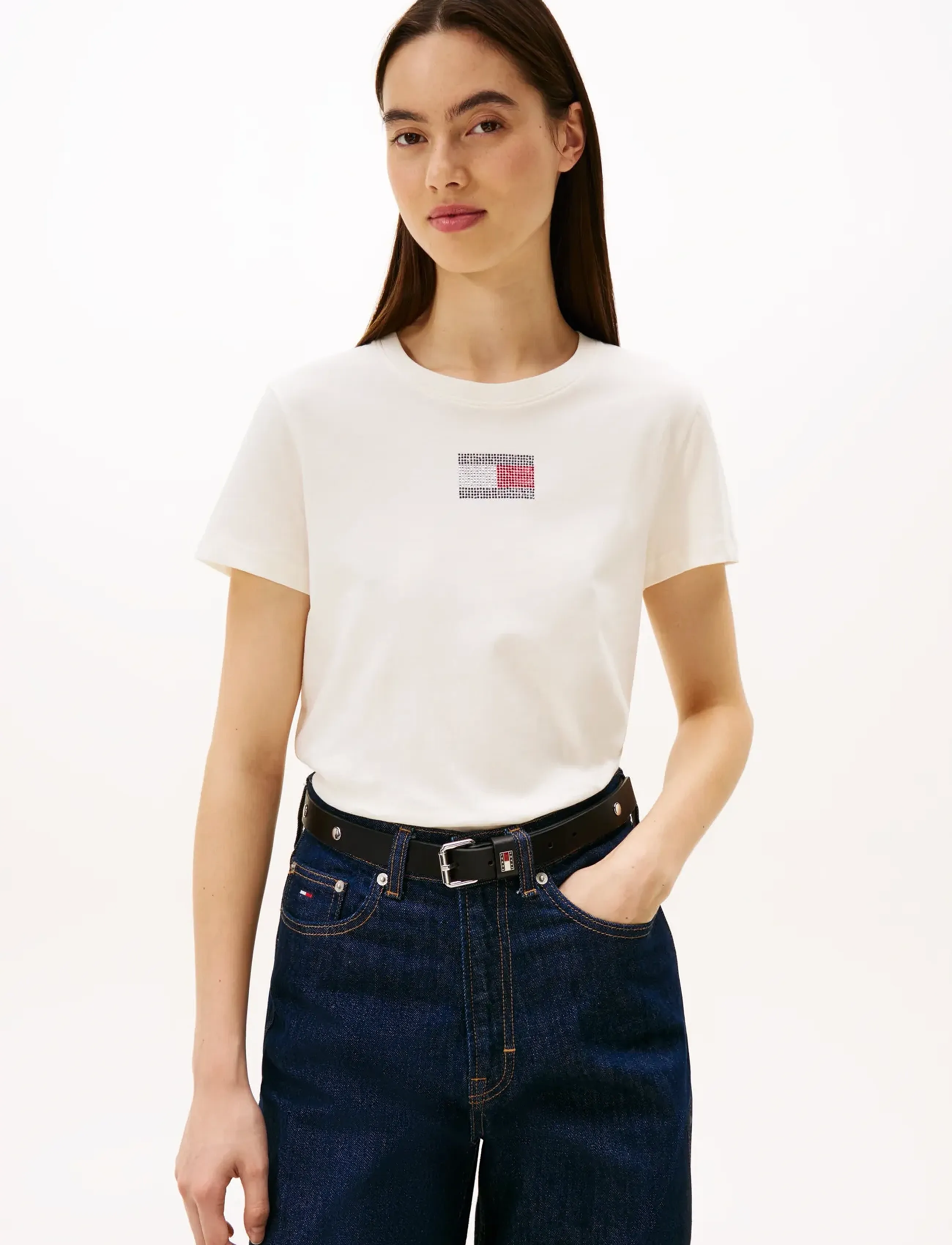 Tommy Jeans TJW REG PARTY FLAG TEE EXT - Kläder - ANCIENT WHITE / cream