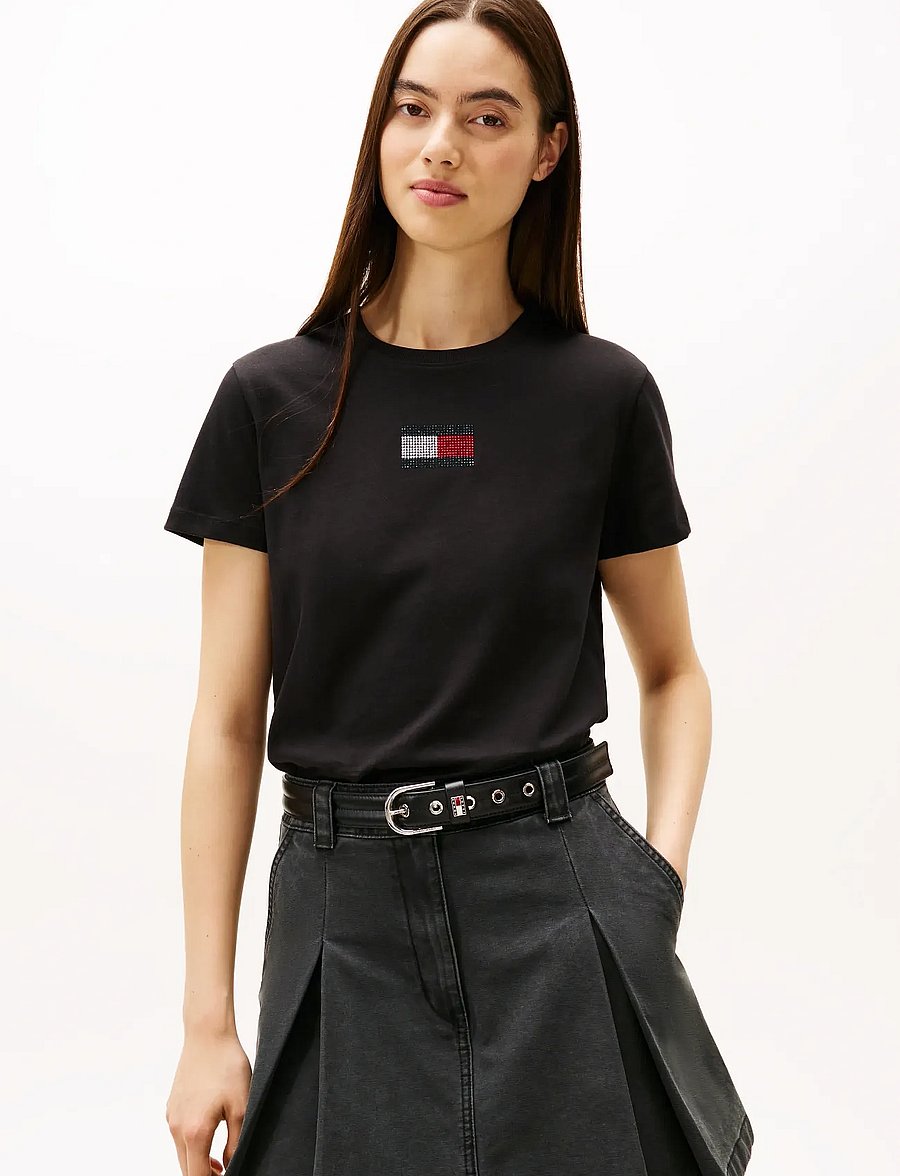 Tommy Jeans - TJW REG PARTY FLAG TEE EXT - t-shirts - black - 0