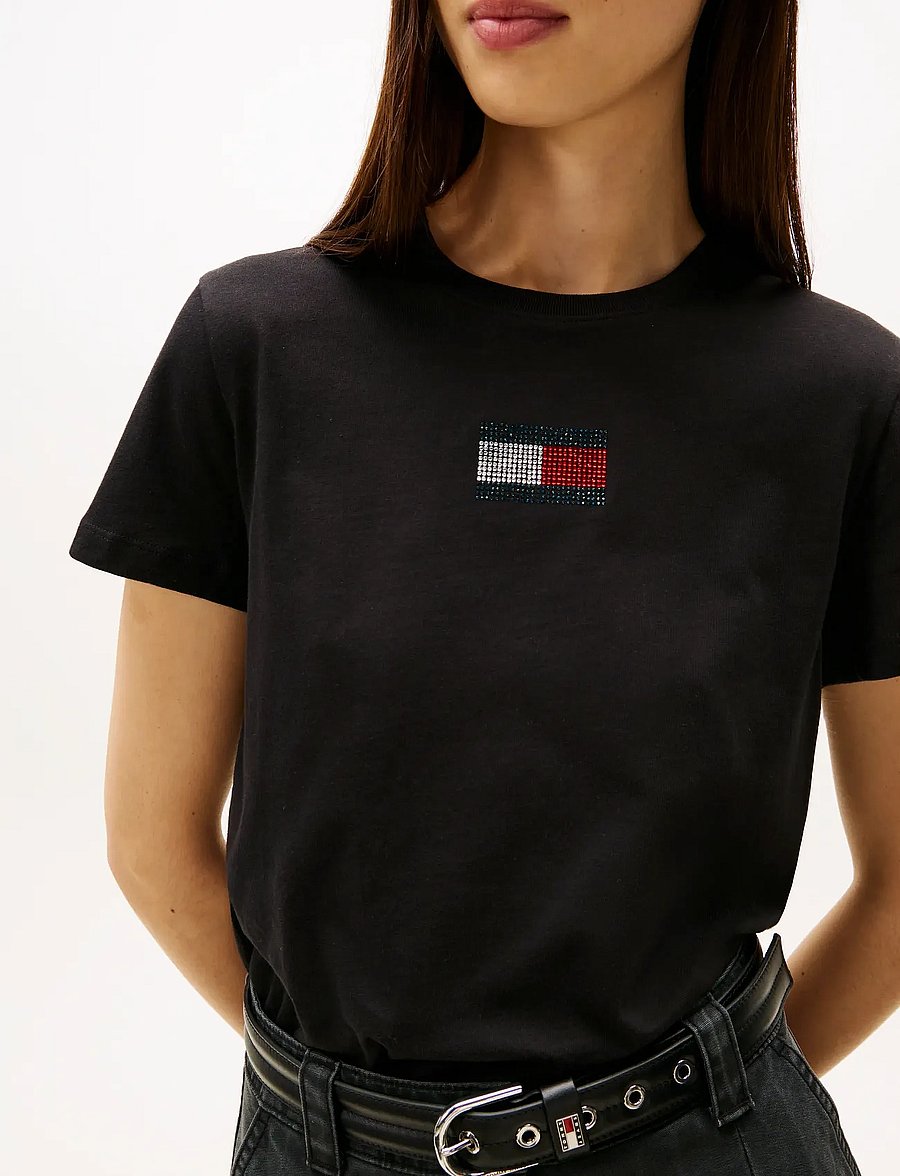Tommy Jeans - TJW REG PARTY FLAG TEE EXT - t-shirts - black - 4