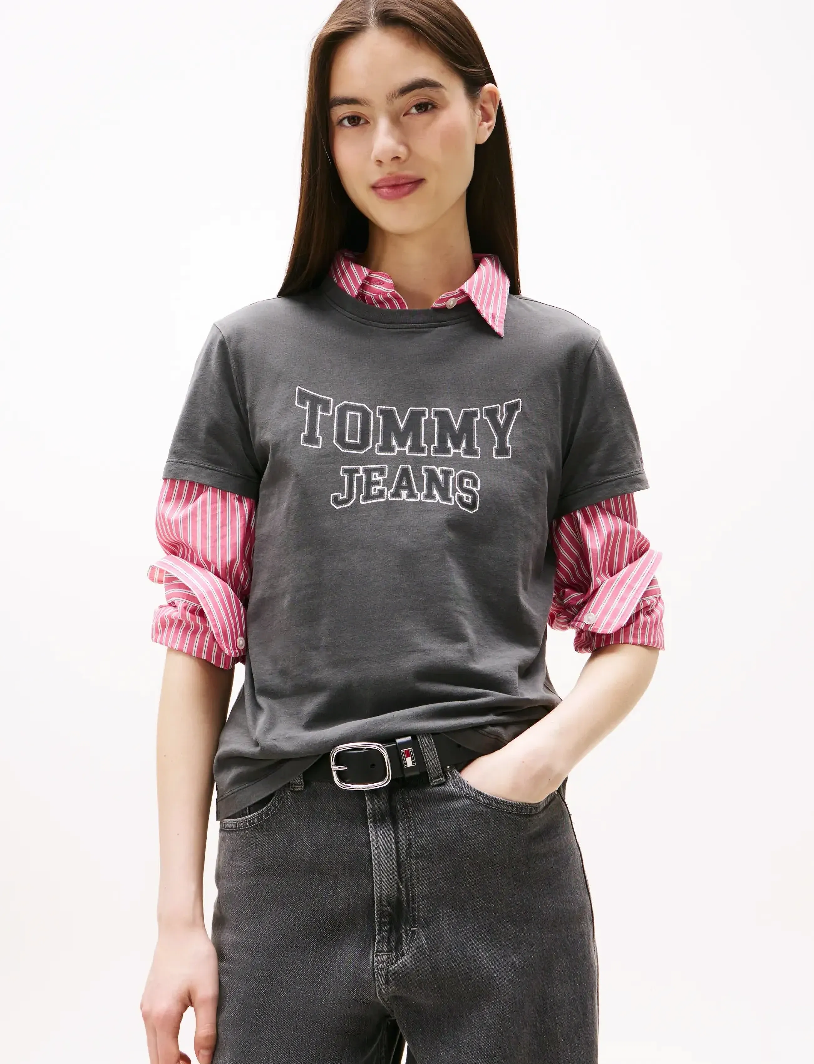 Tommy Jeans Tjw Reg Varsity Tee Ext, Kvinder, Varsity T-Shirt, Grå, Str: XS