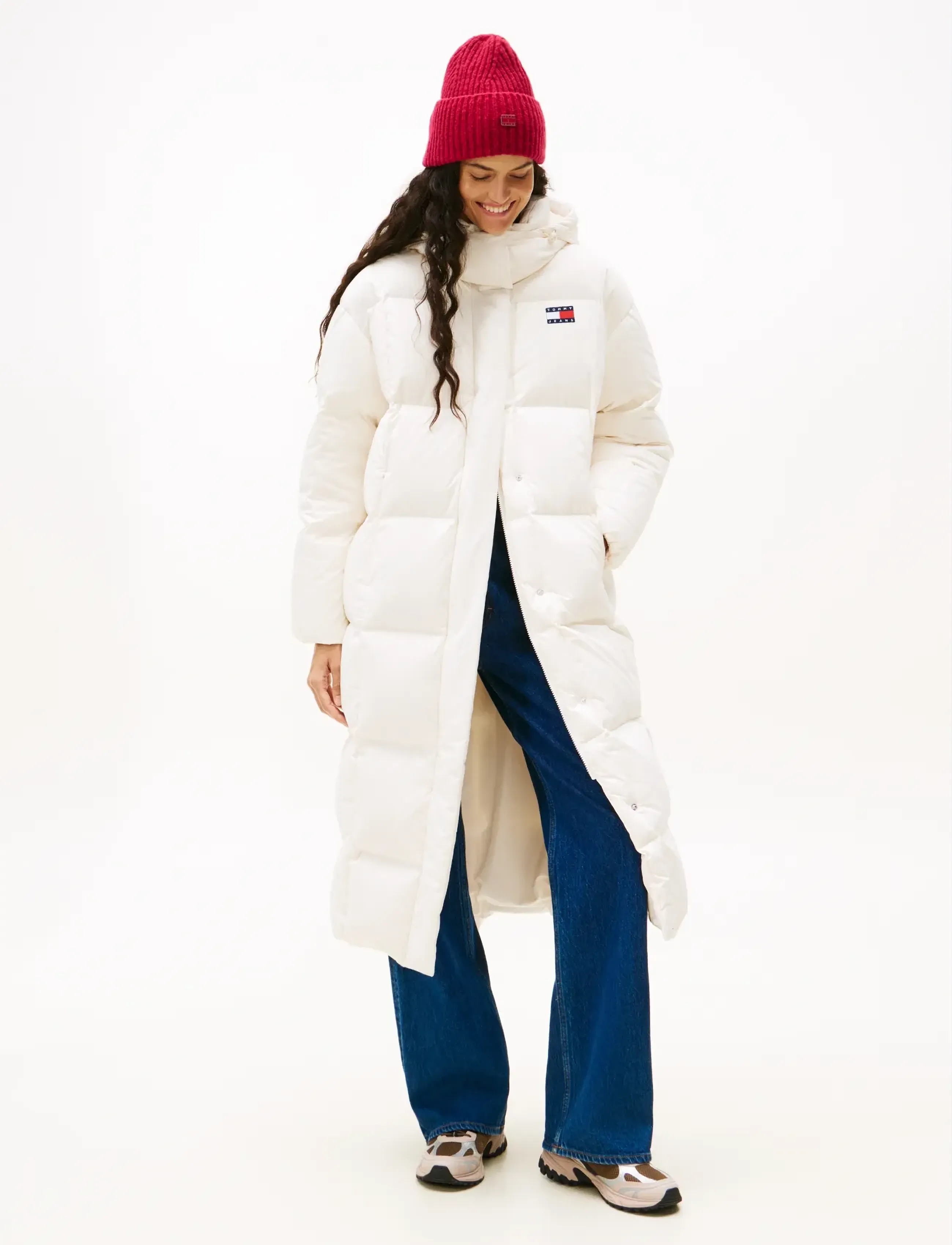Tommy Jeans TJW ALASKA GRID DWN MXI COAT EXT - Tommy Hilfiger - ANCIENT WHITE / cream