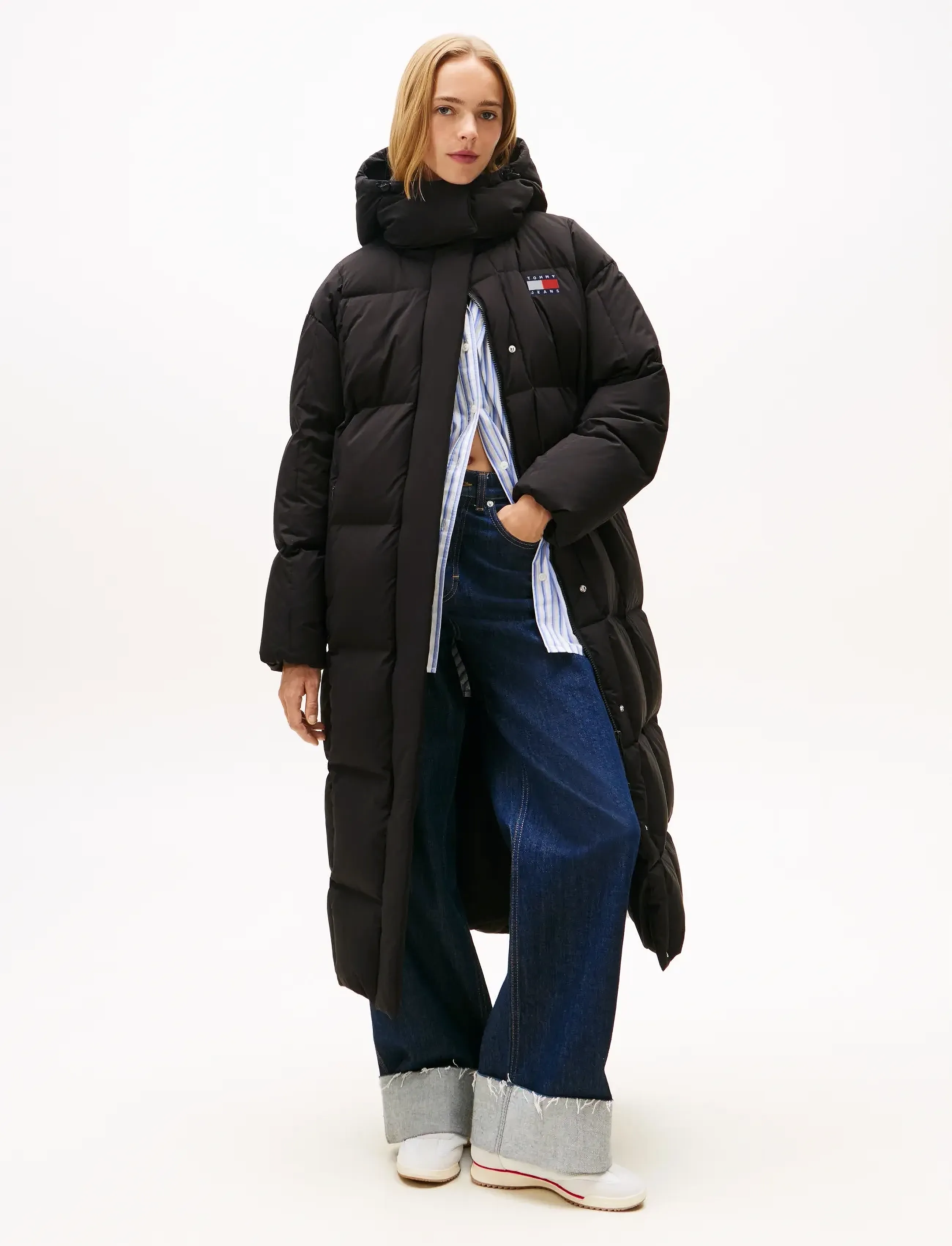 Tommy Jeans Tjw Alaska Grid Dwn Mxi Coat Ext, XL, Coats, Schwarz - Padded Frauen
