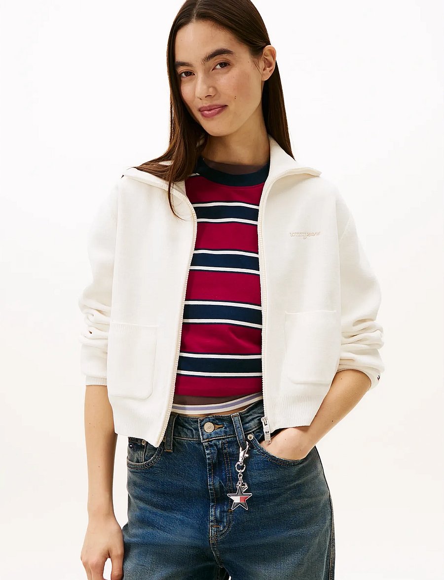 Tommy Jeans - TJW COZY SCRIPT CARDIGAN - sweatshirts - ancient white - 0