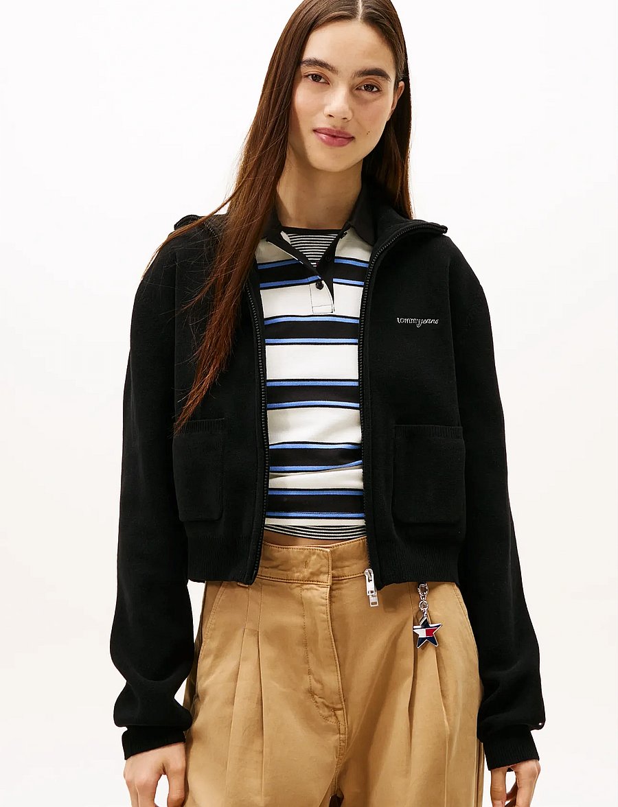 Tommy Jeans - TJW COZY SCRIPT CARDIGAN - sweatshirts - black - 0