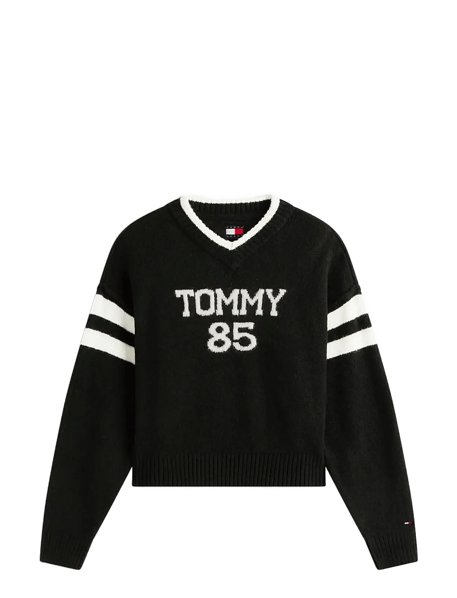 Tommy Jeans - TJW TOMMY 85 VARSITY SWEATER EXT - striktrøjer - black - 1