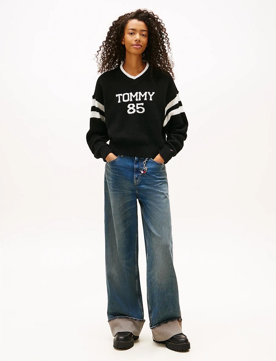 Tommy Jeans - TJW TOMMY 85 VARSITY SWEATER EXT - striktrøjer - black - 3