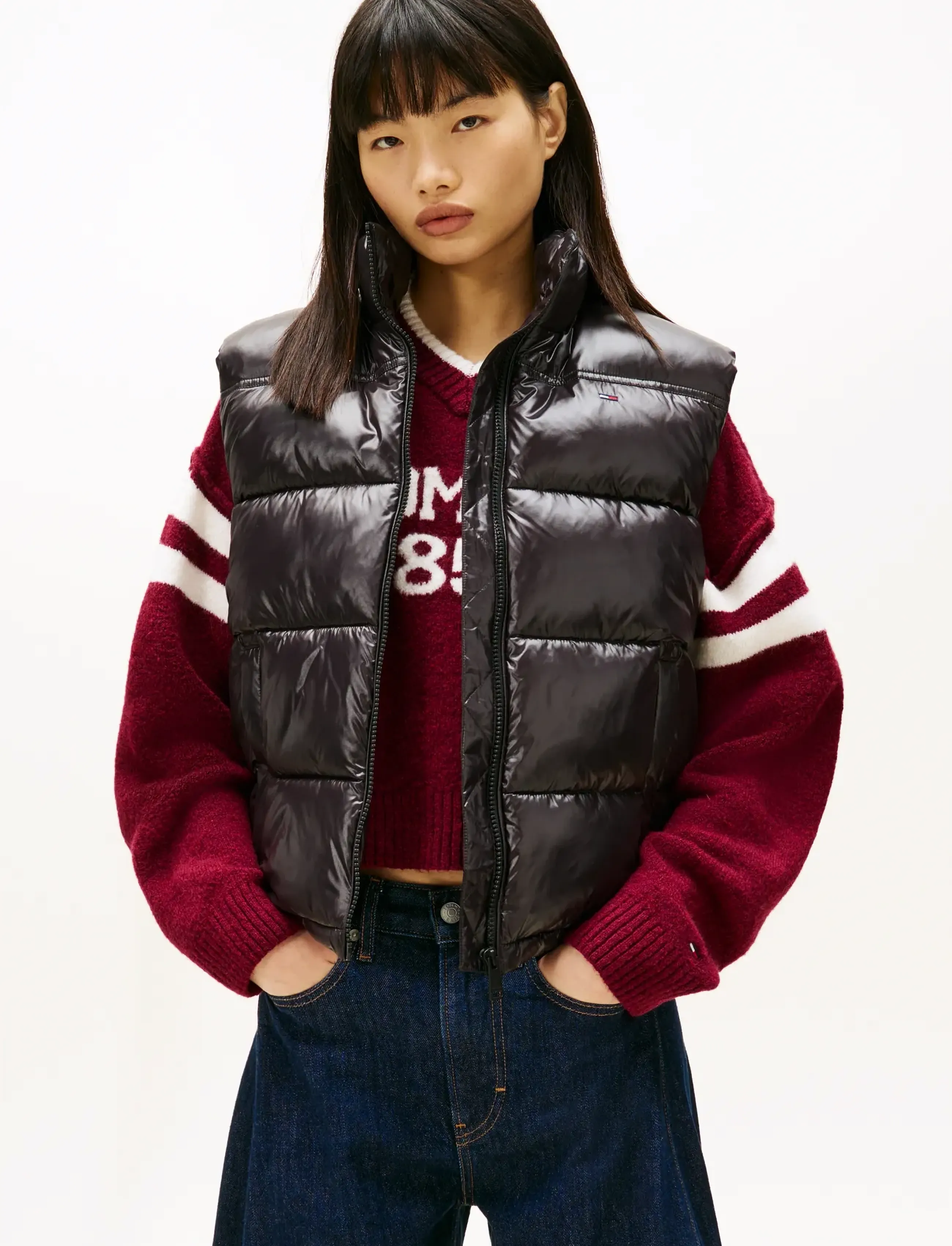 Tommy Jeans Tjw Essential Puffer Vest Shiny, M, Black, Veste > Vatterede Veste, Dame