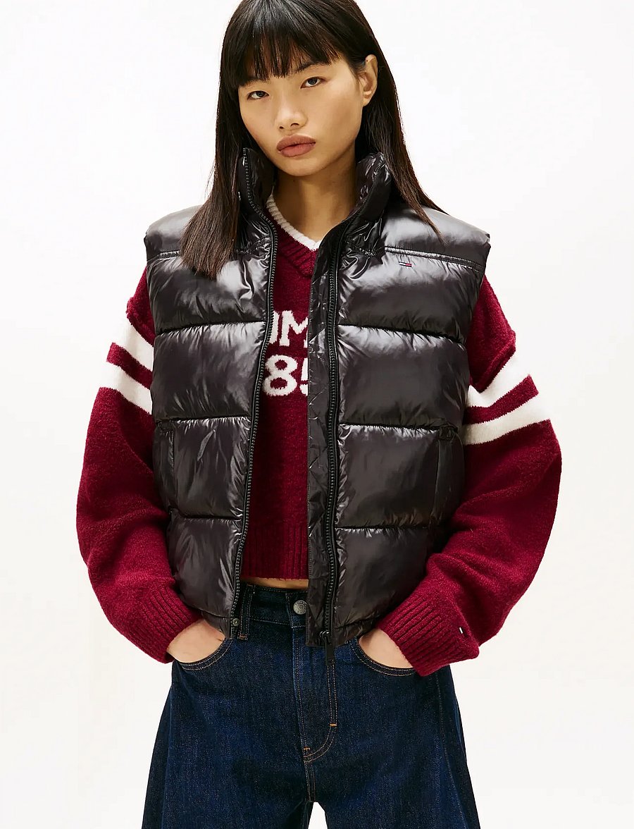 Tommy Jeans - TJW ESSENTIAL PUFFER VEST SHINY - frühlingsjacken - black - 0