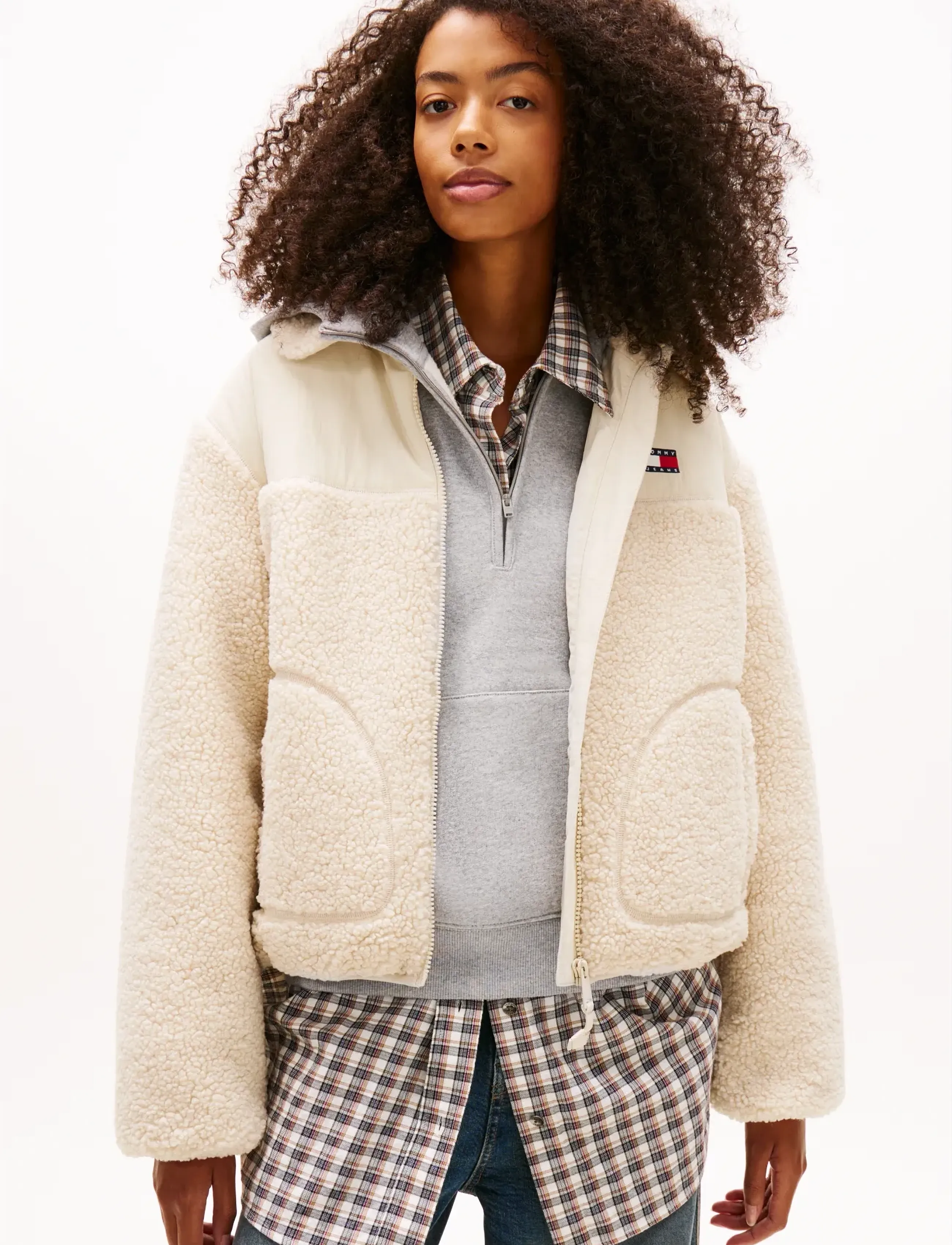 Tommy Jeans Tjw Teddy Fabric Mix Jacket, XL, Sweatshirts & Hoodies, Creme - Fleeces Midlayers, Frauen