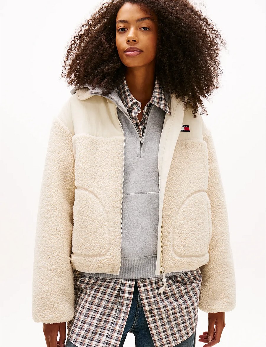 Tommy Jeans - TJW TEDDY FABRIC MIX JACKET - fleece & midlayer - ancient white - 0