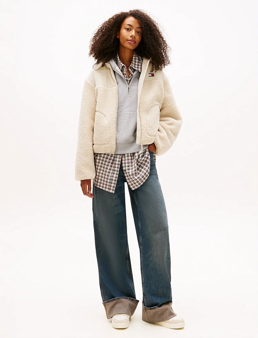 Tommy Jeans - TJW TEDDY FABRIC MIX JACKET - fleece & midlayer - ancient white - 3