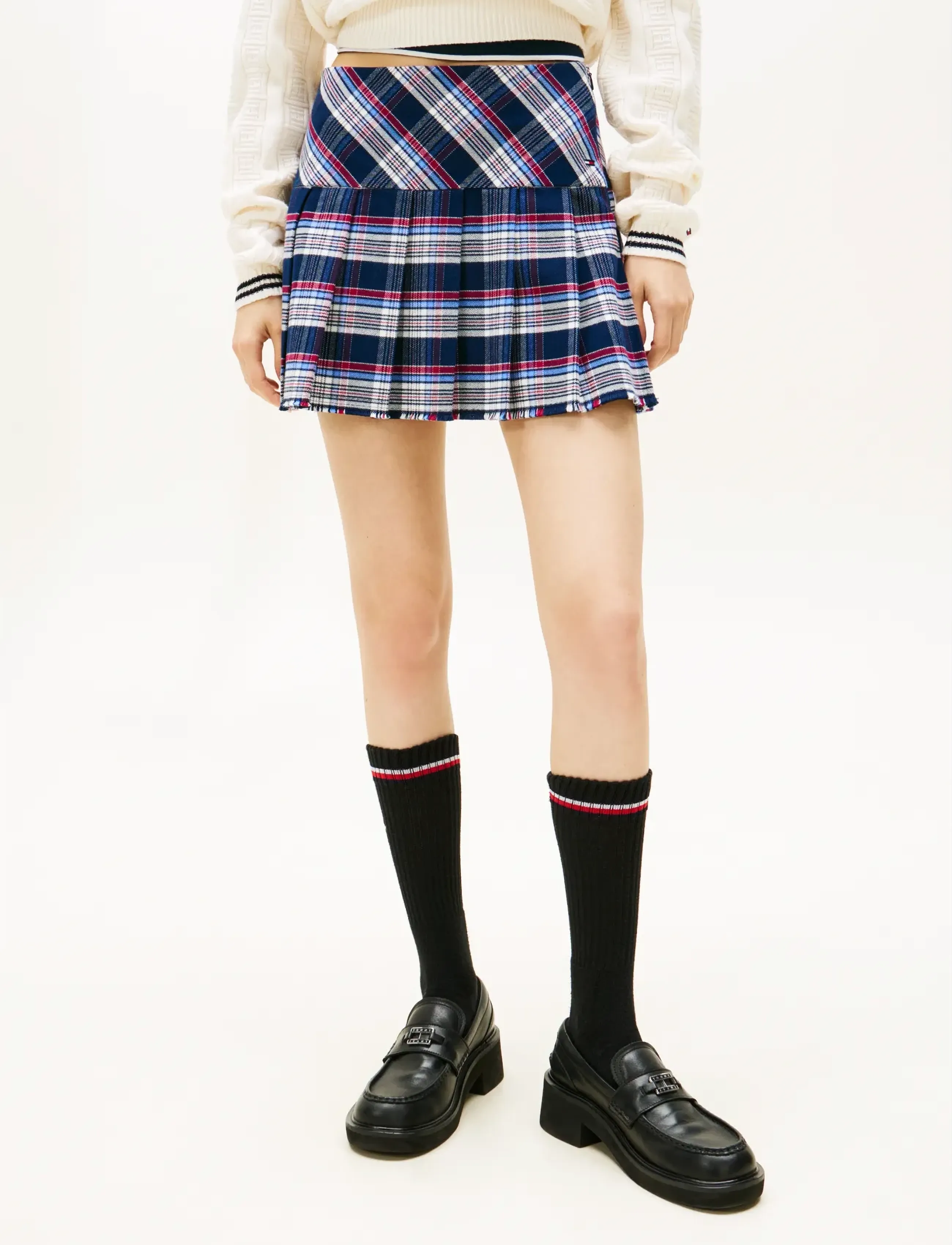 Tommy Jeans TJW STRUCTURED PLEAT MINI SKIRT - Röcke - NAVY TARTAN / multi