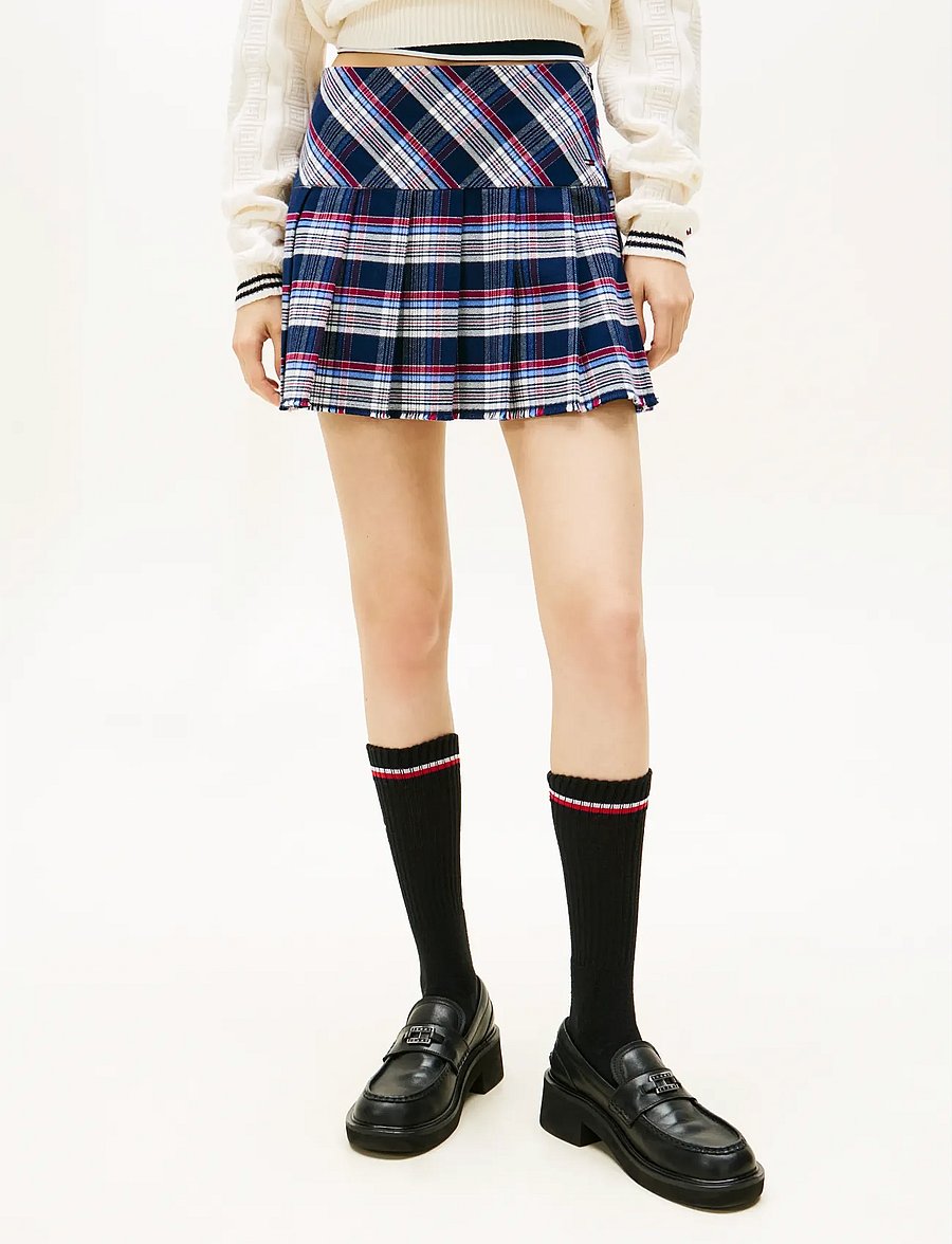 Tommy Jeans - TJW STRUCTURED PLEAT MINI SKIRT - miniseelikud - navy tartan - 0