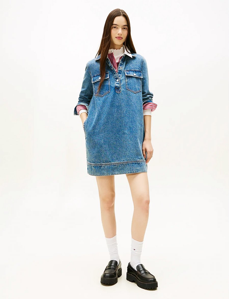 Tommy Jeans - TJW PULLOVER DENIM DRESS - denimkjoler - denim dark - 0
