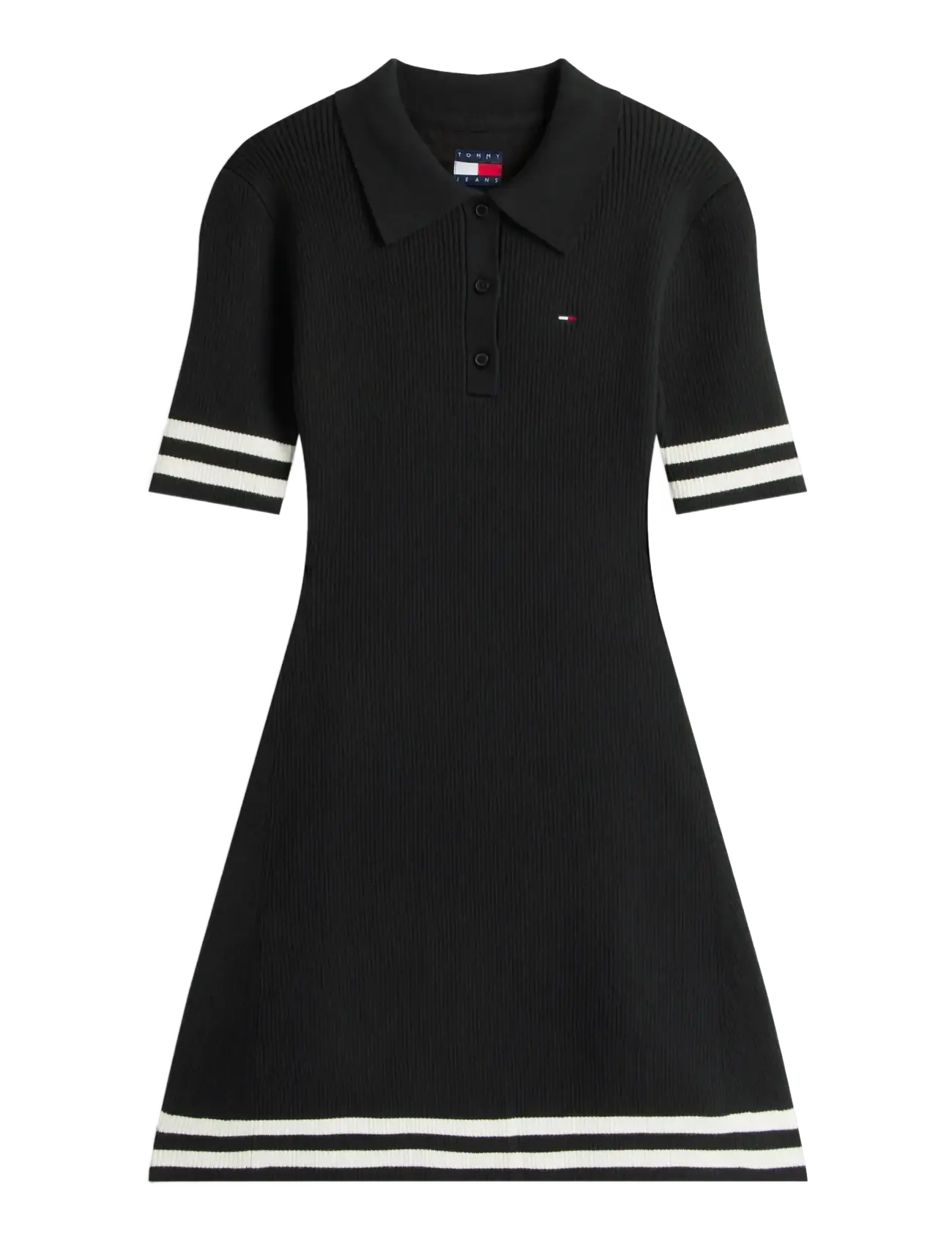 Tommy Jeans - TJW F&F SWEATER POLO MINI DRESS - robes t-shirt - black - 1