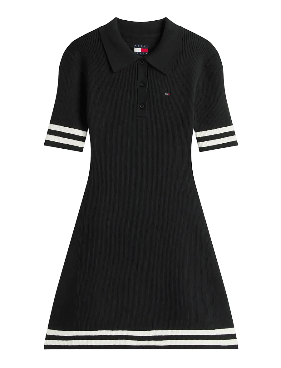 Tommy Jeans - TJW F&F SWEATER POLO MINI DRESS - robes t-shirt - black - 1