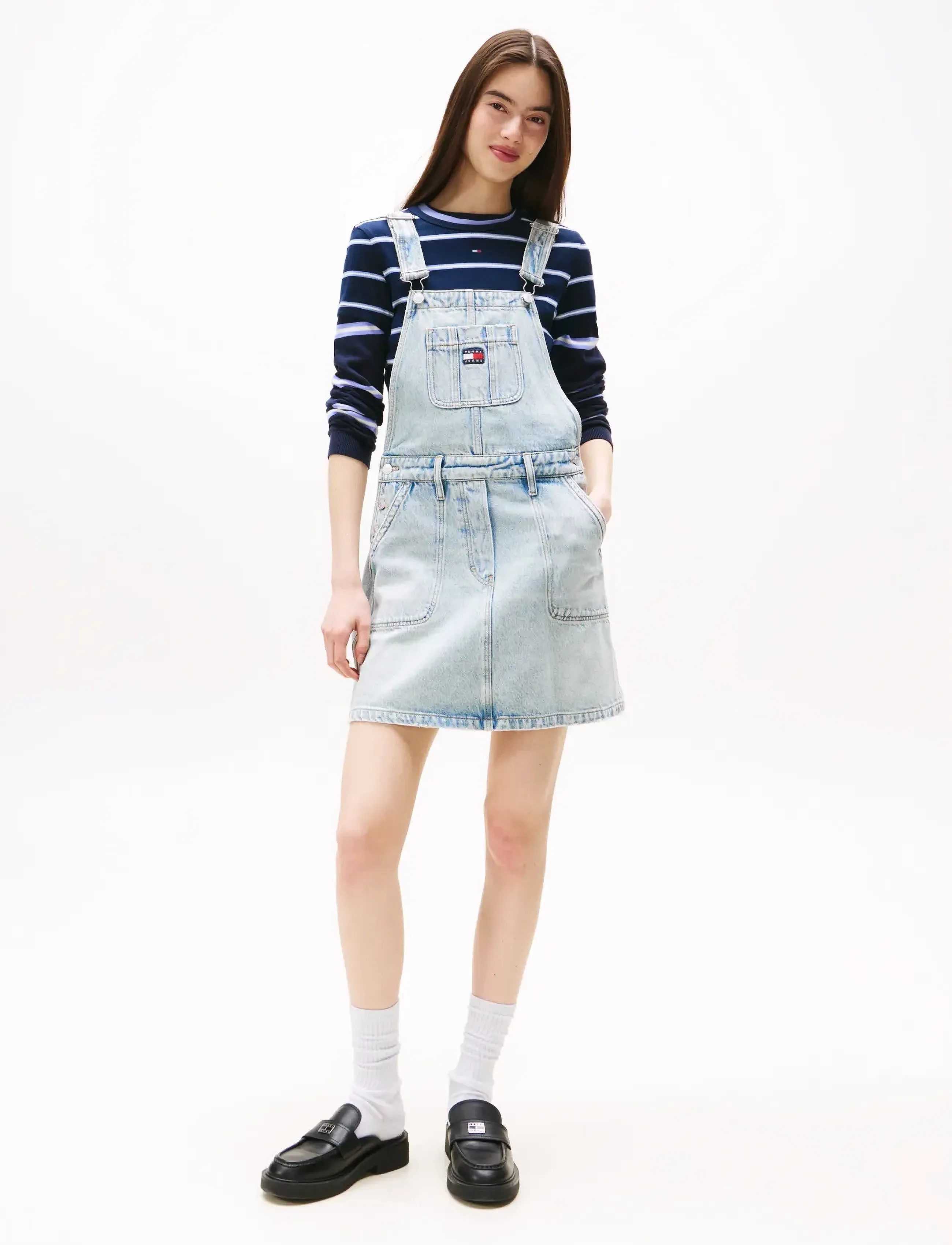 Tommy Jeans Denim Dungaree Dress Di2014, Kvinder, Denim Smækkjole, Blå, Str: L