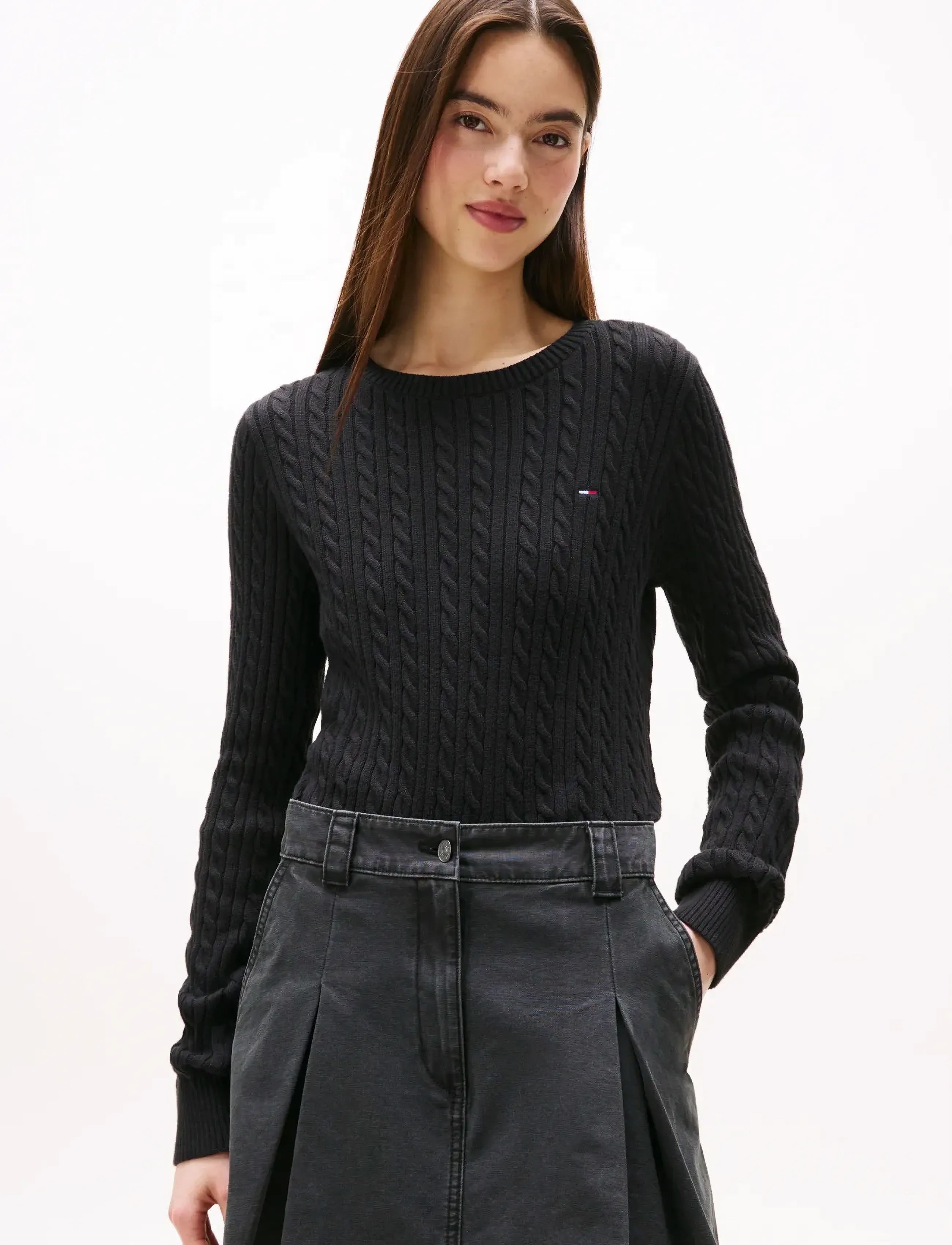 Tommy Jeans Tjw Cable Essential Sweater, M, Black, Strik > Trøjer, Dame