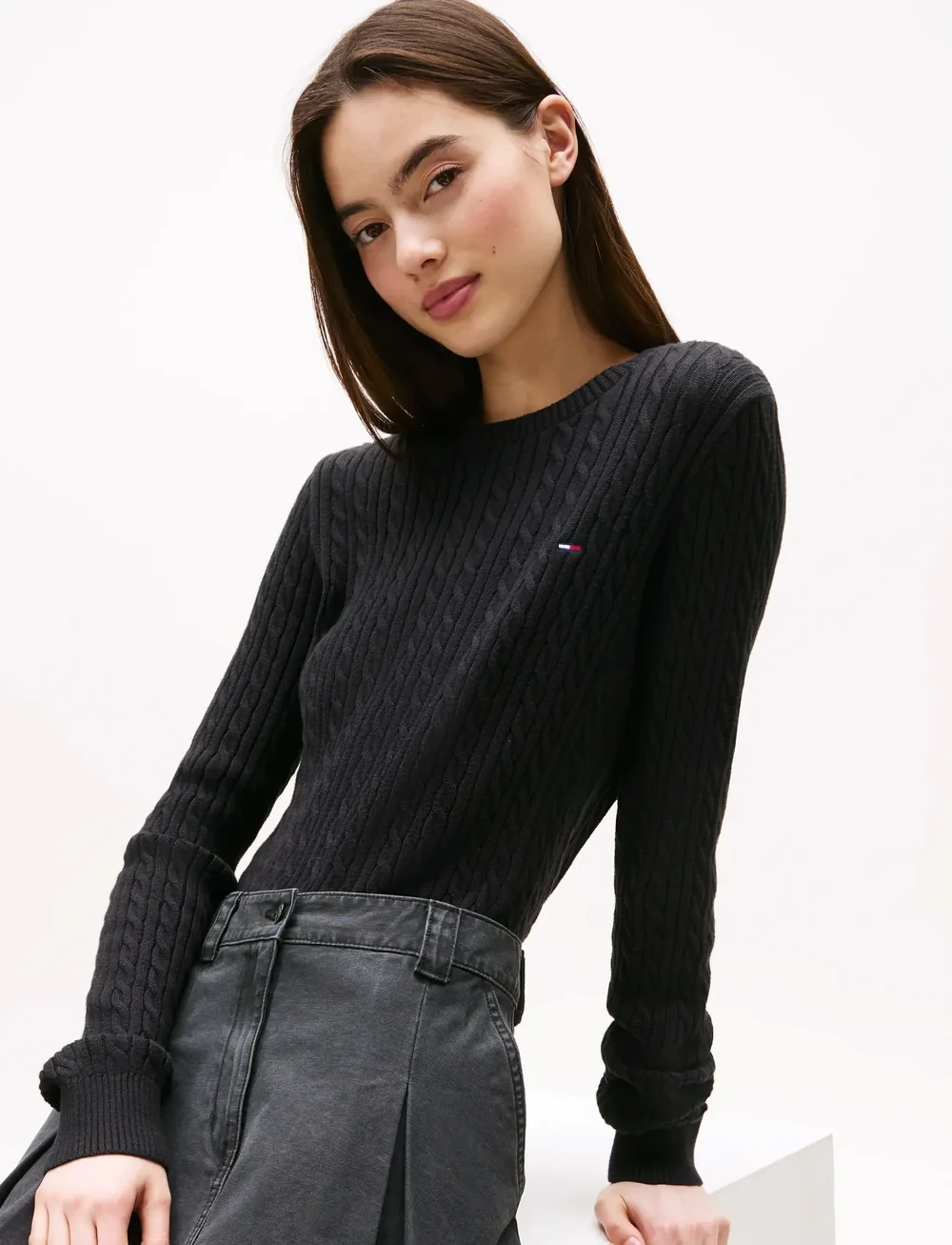 Tommy Jeans - TJW CABLE ESSENTIAL SWEATER - jumpers - black - 5