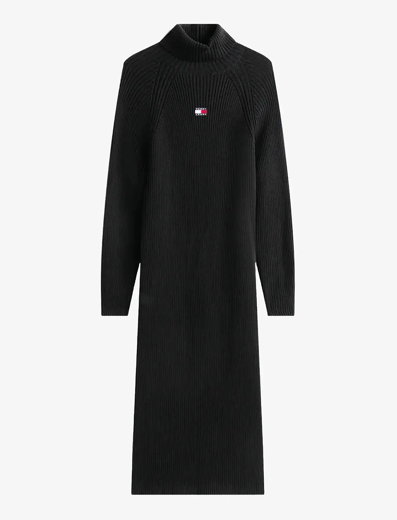 Tommy Jeans - TJW MOCKNECK BADGE SWEATER DRESS - knitted dresses - black - 1