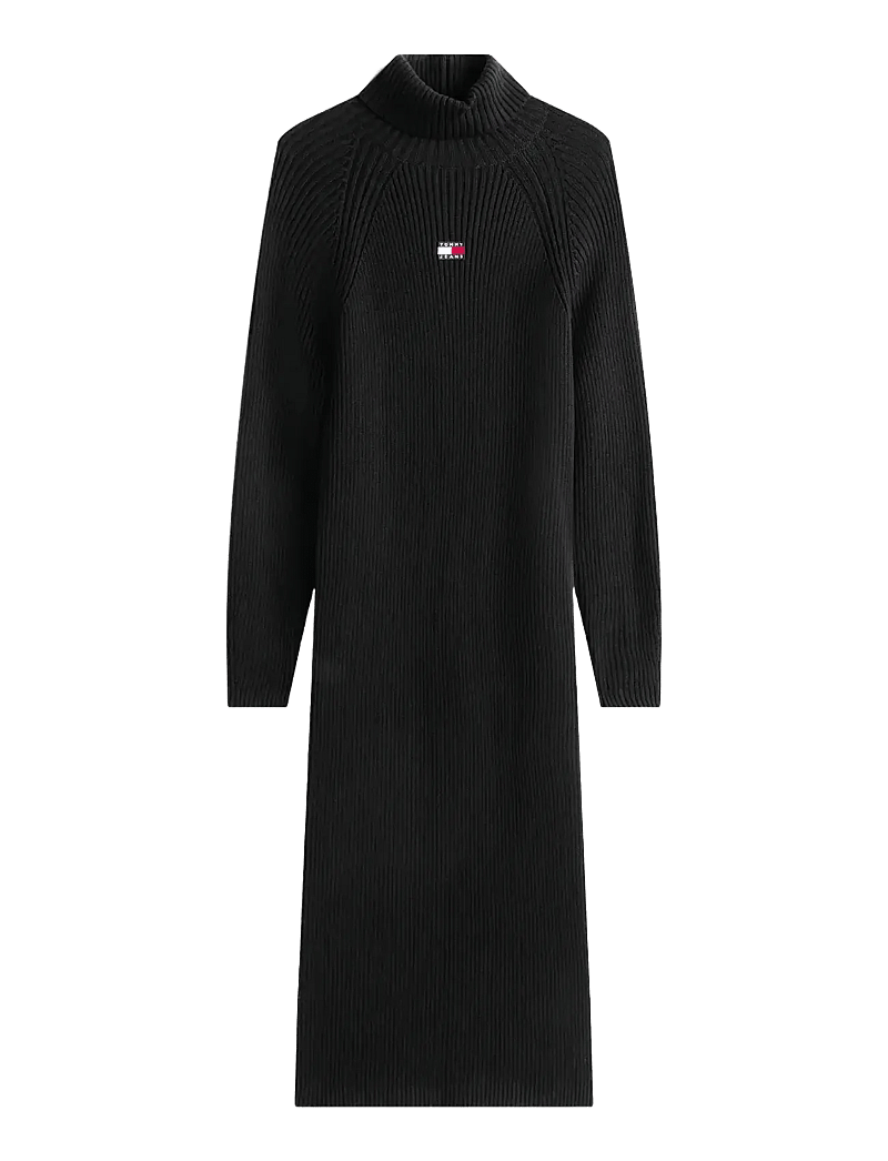 Tommy Jeans - TJW MOCKNECK BADGE SWEATER DRESS - knitted dresses - black - 1