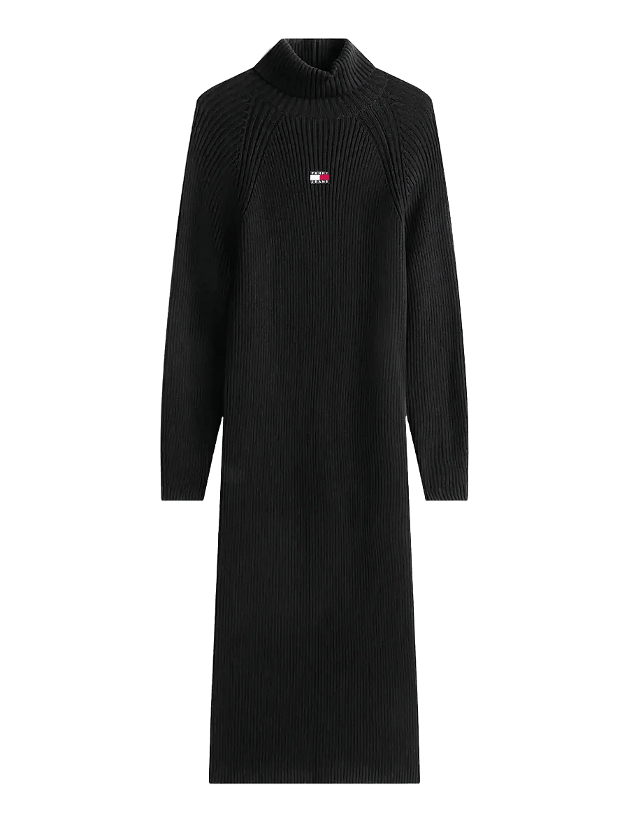 Tommy Jeans - TJW MOCKNECK BADGE SWEATER DRESS - strickkleider - black - 1