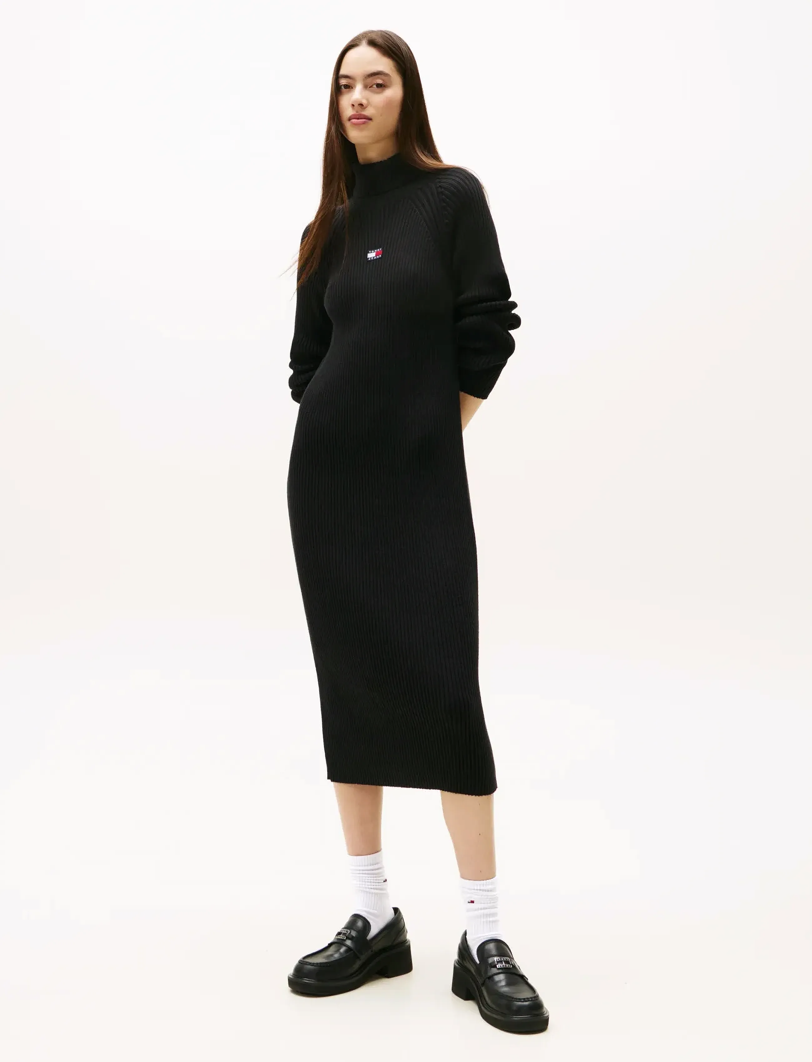 Tommy Jeans Tjw Mockneck Badge Sweater Dress, S, Black, Kjoler > Knælange Og Midi, Dame