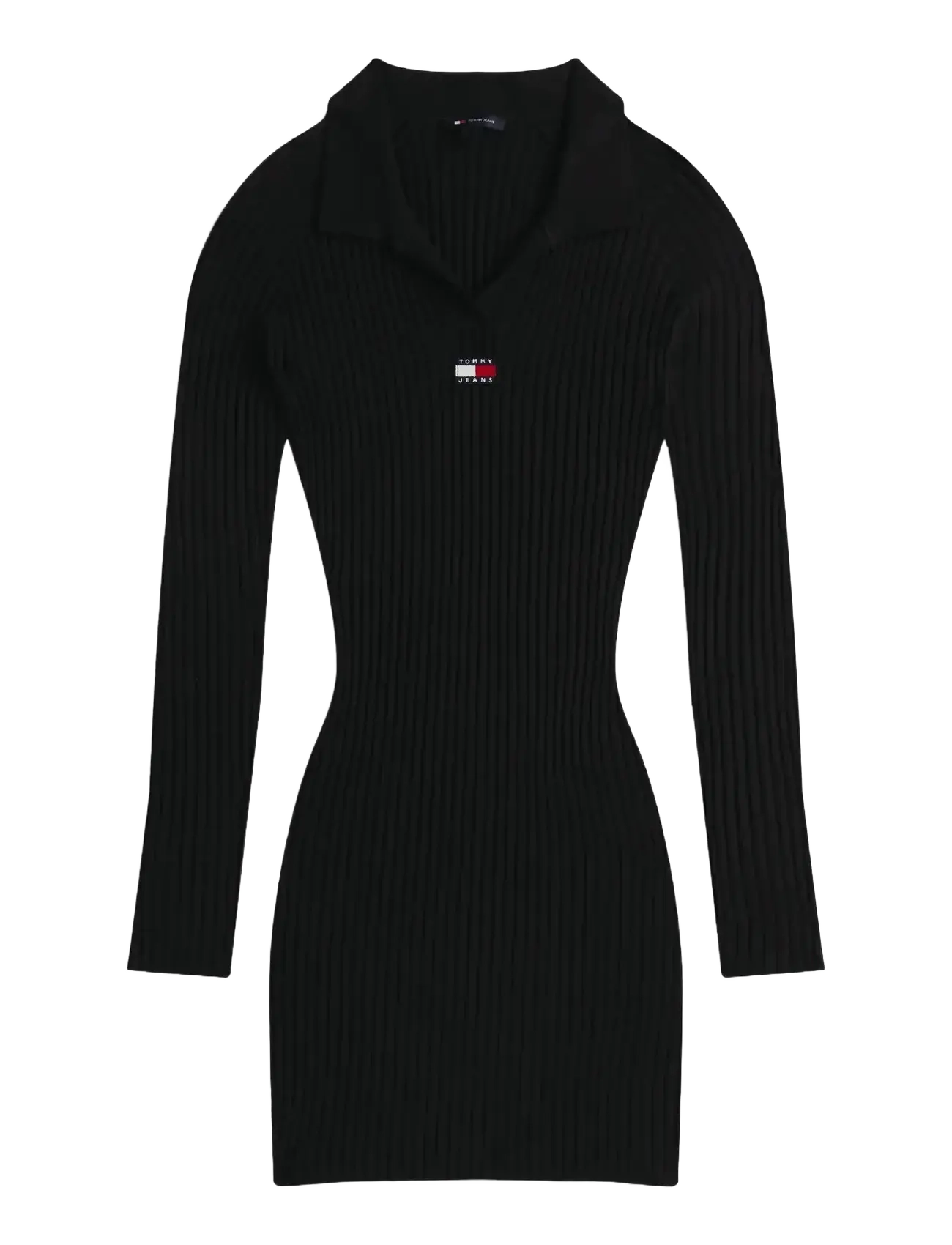 Tommy Jeans - TJW COLLAR BADGE SWEATER DRESS - knitted dresses - black - 1