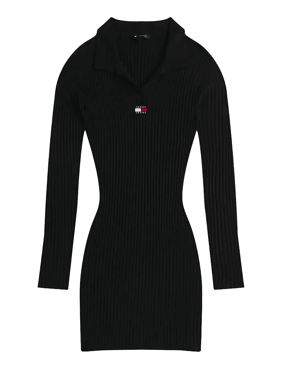 Tommy Jeans - TJW COLLAR BADGE SWEATER DRESS - strickkleider - black - 1