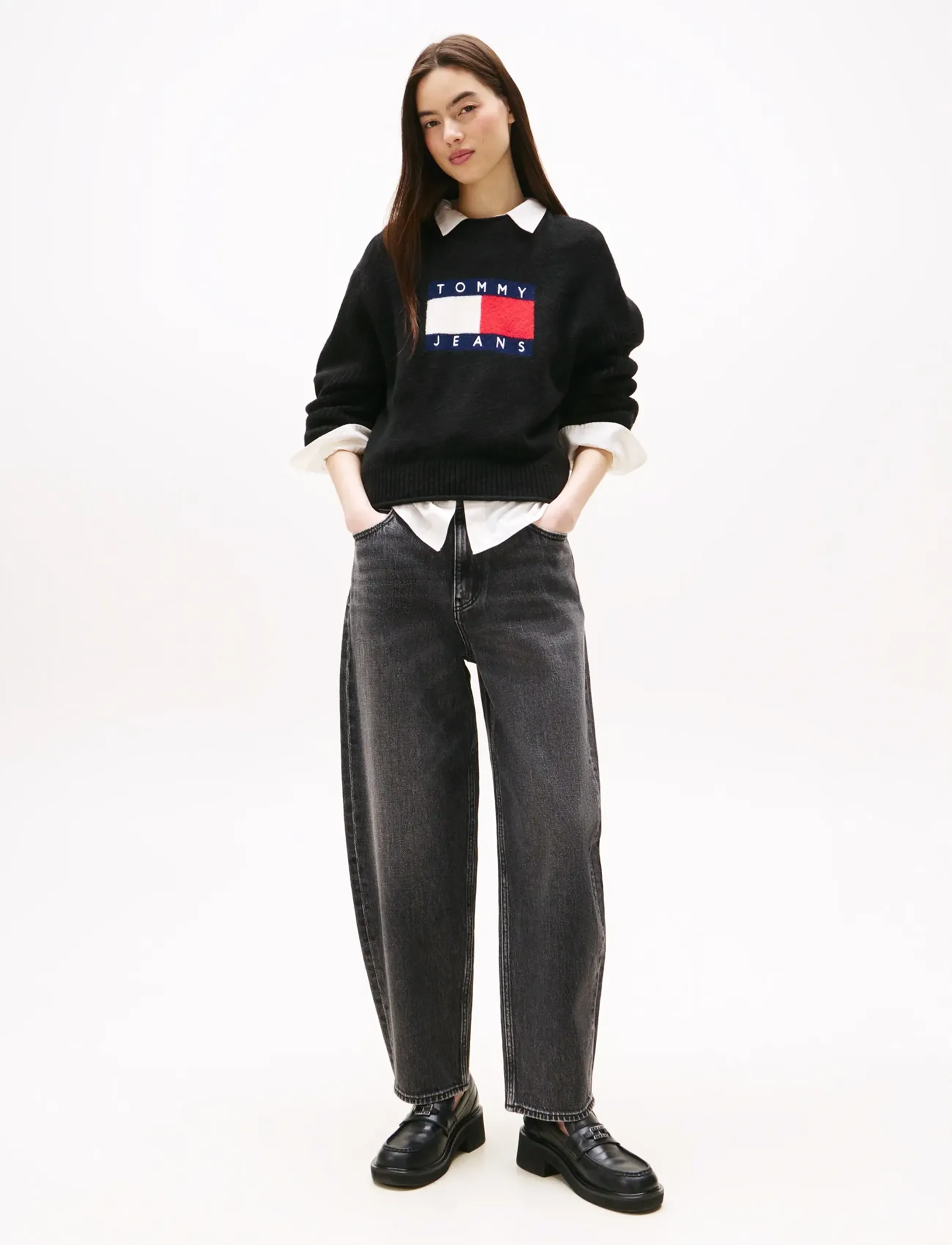 Tommy Jeans JEANIE BALLOON BI0187 - Tøj - DENIM BLACK / grey