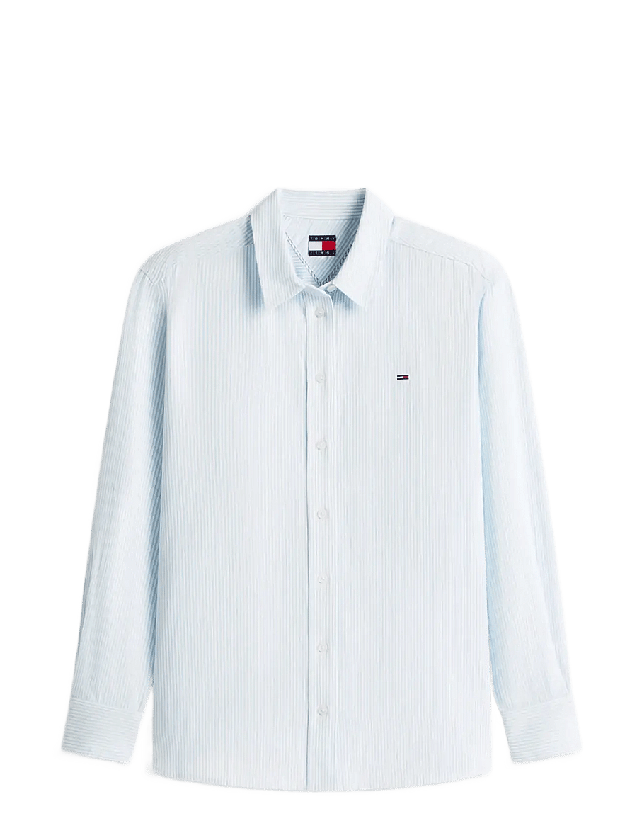 Tommy Jeans - TJW RLX LINEN SHIRT - langærmede skjorter - light powdery blue stripe - 1