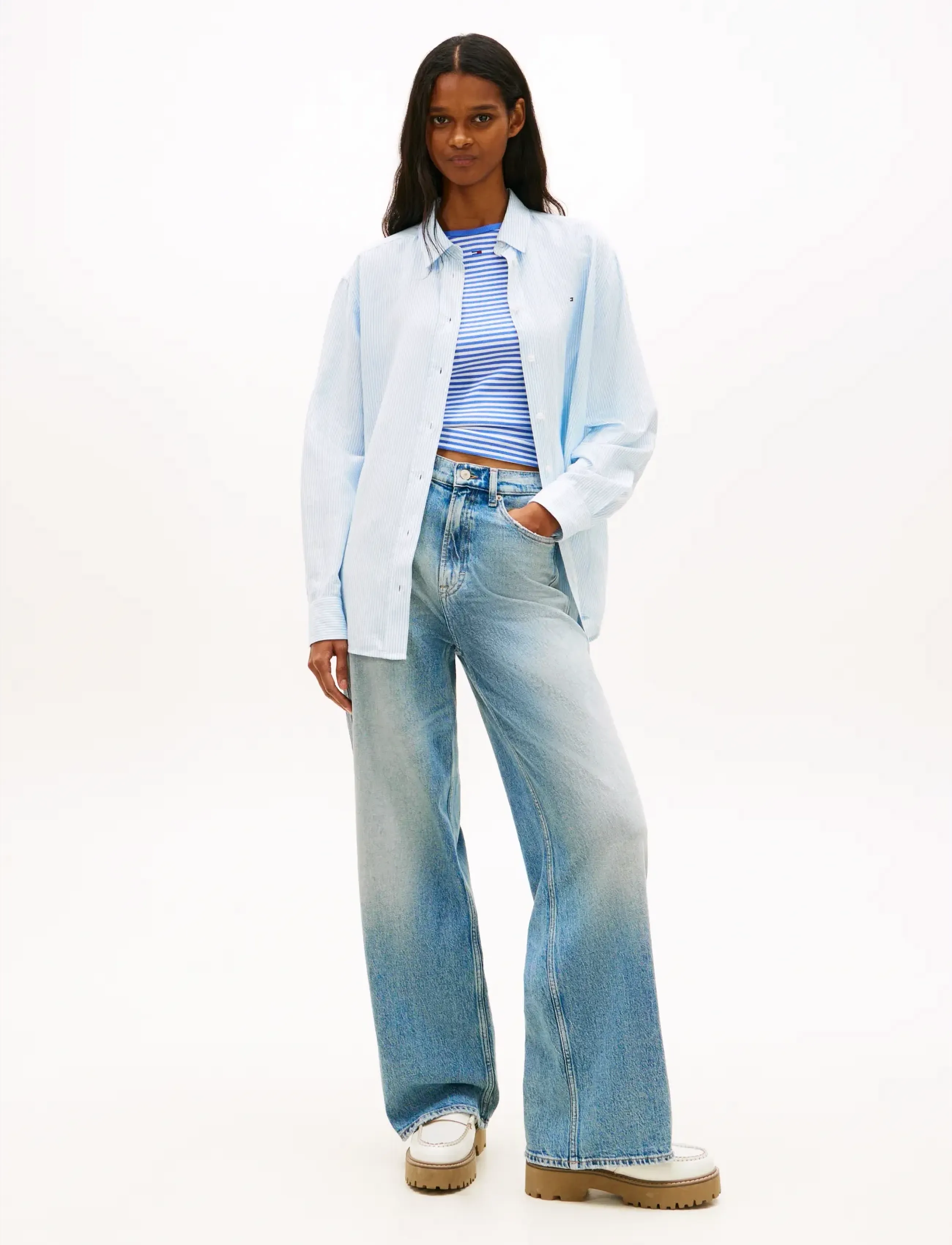 Tommy Jeans - TJW RLX LINEN SHIRT - langærmede skjorter - light powdery blue   stripe - 3