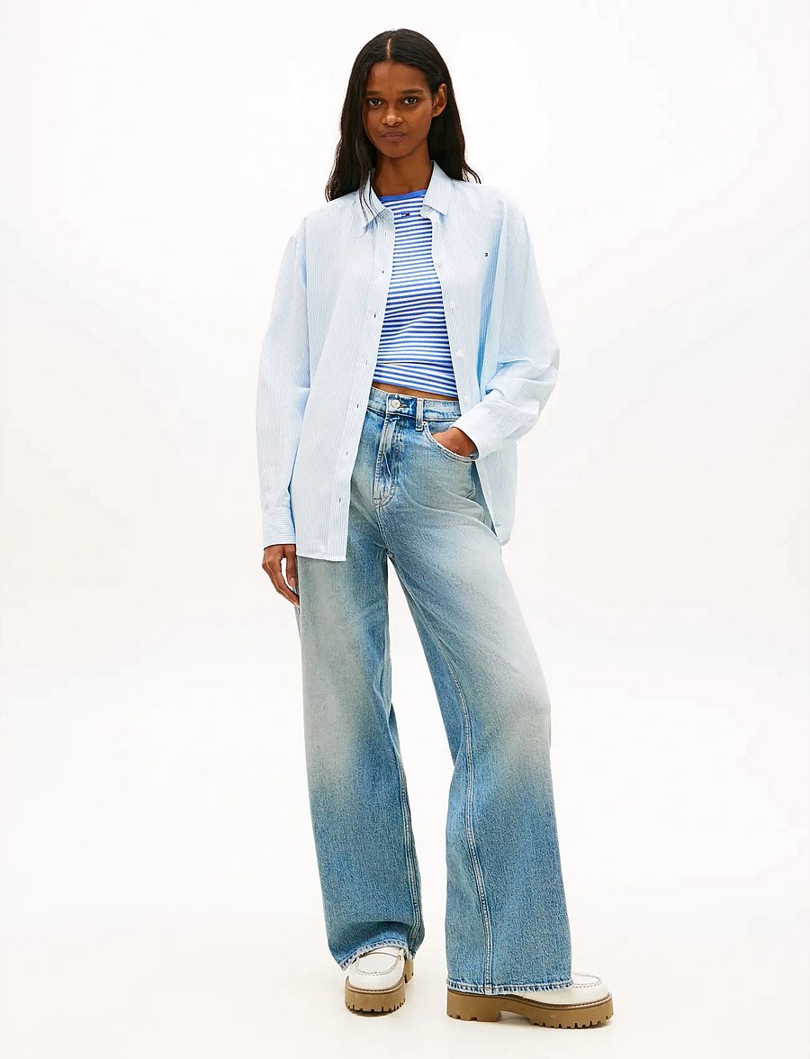Tommy Jeans - TJW RLX LINEN SHIRT - langærmede skjorter - light powdery blue stripe - 3