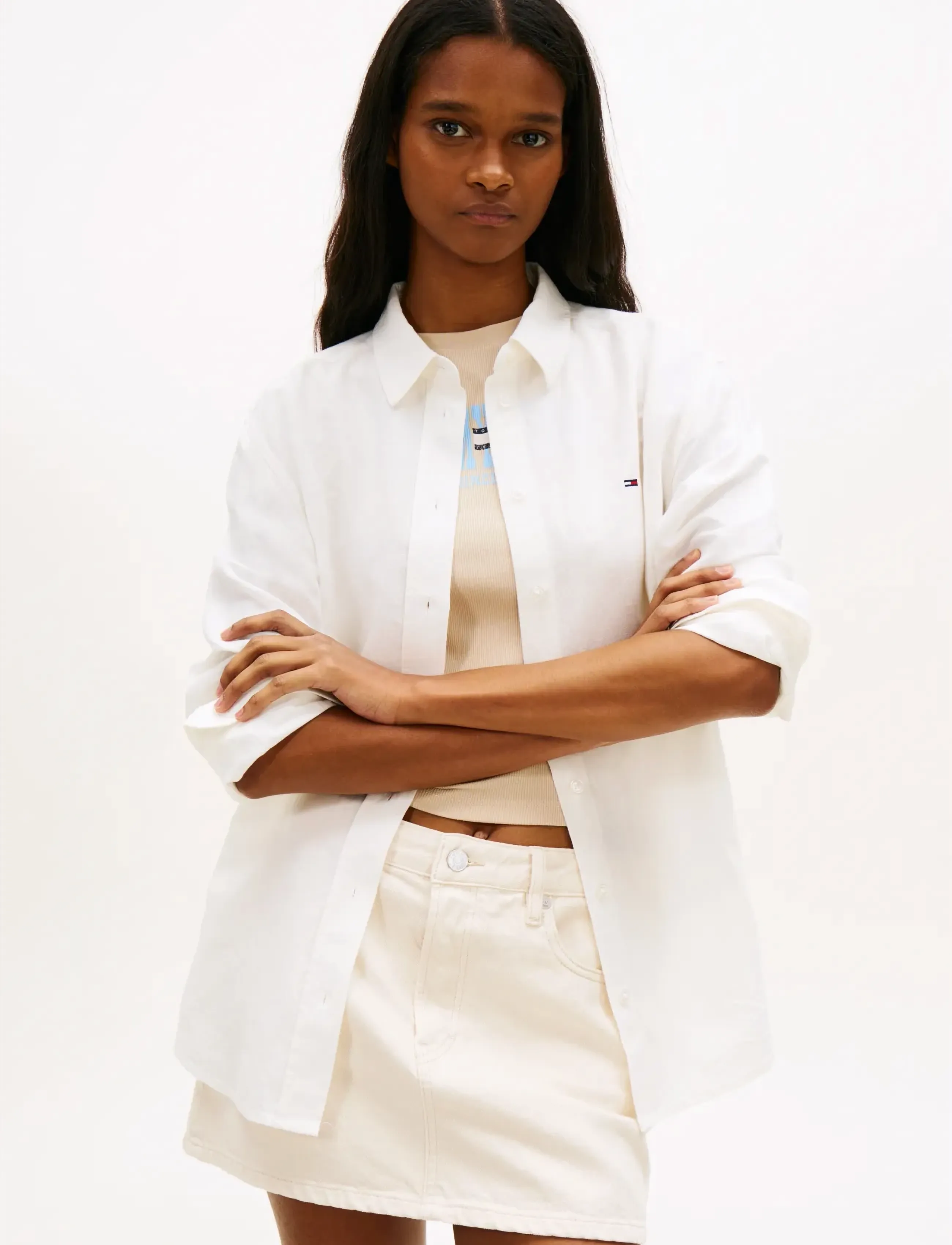 Tommy Jeans TJW RLX LINEN SHIRT - Krekli - ECRU / white