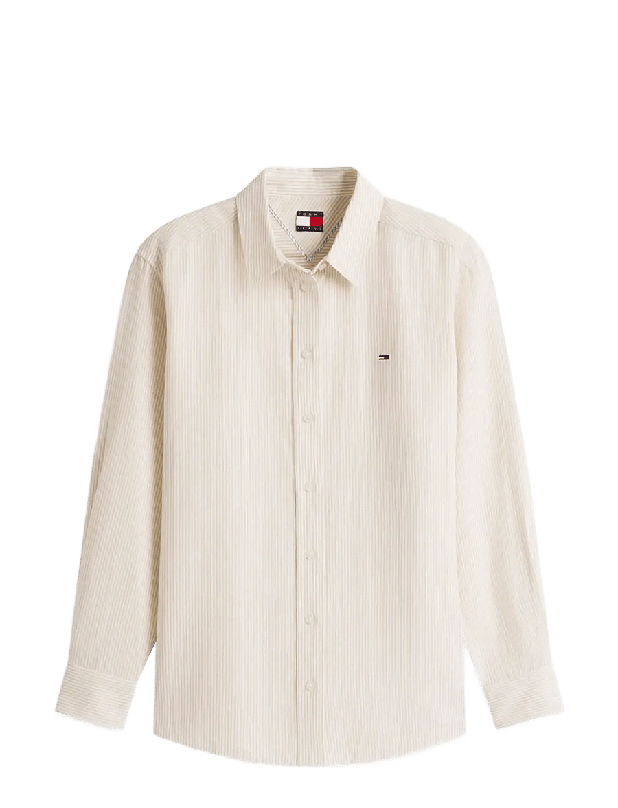 Tommy Jeans - TJW RLX LINEN SHIRT - langærmede skjorter - white clay stripe - 1
