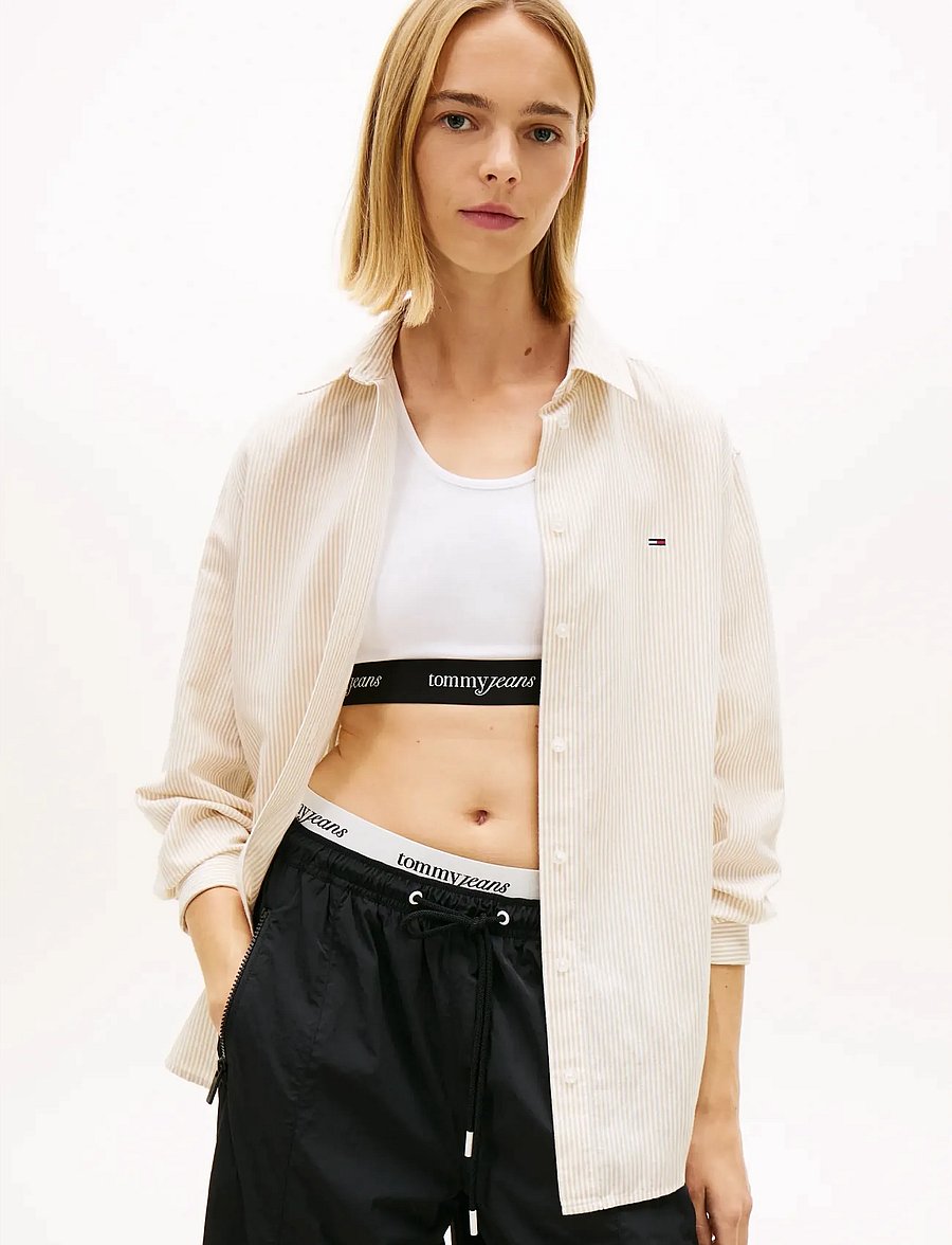 Tommy Jeans - TJW RLX LINEN SHIRT - langærmede skjorter - white clay stripe - 0