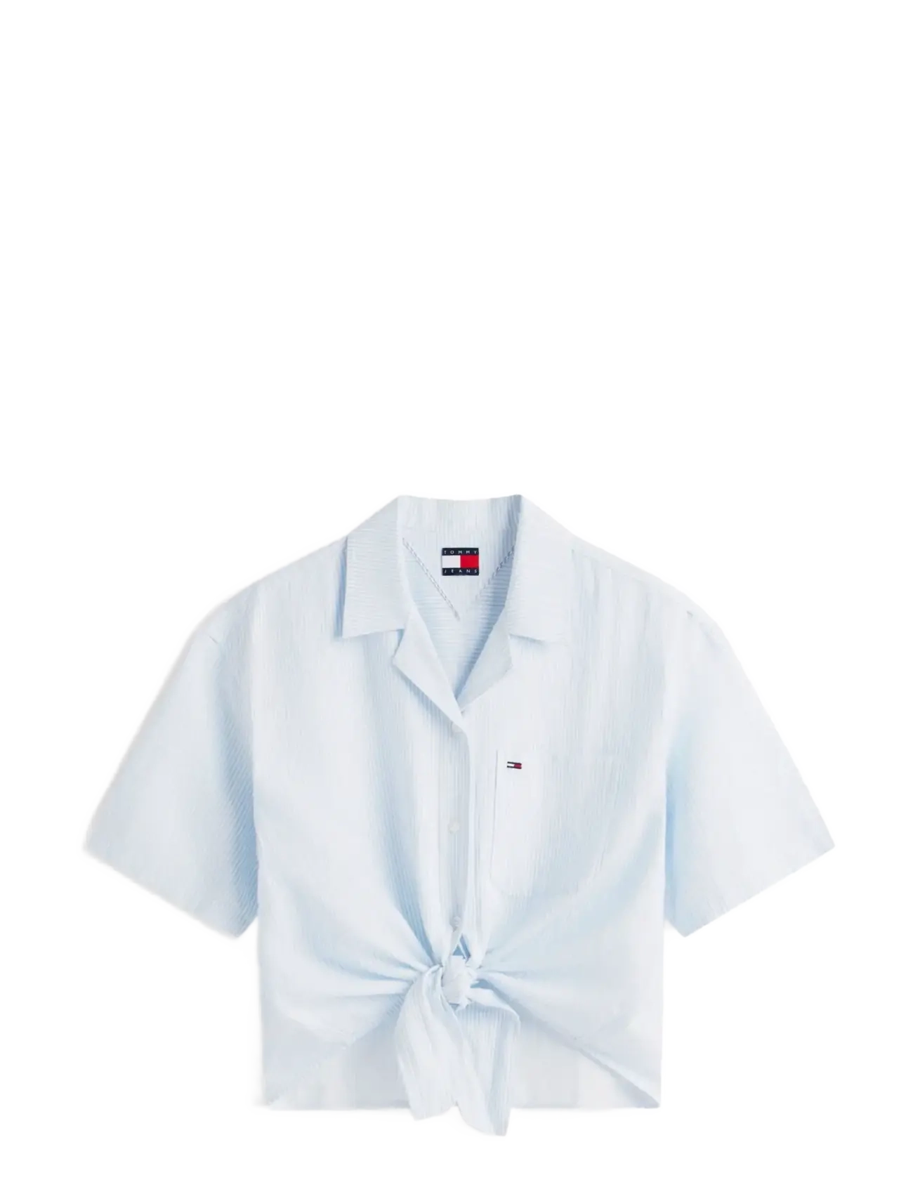 Tommy Jeans TJW TIE FRONT LINEN SHIRT - Riided - LIGHT POWDERY BLUE   STRIPE / blue