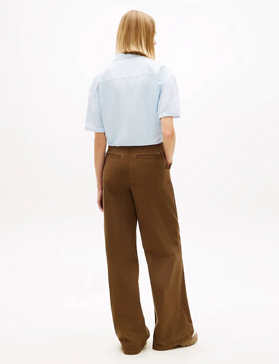Tommy Jeans - TJW TIE FRONT LINEN SHIRT - kortærmede skjorter - light powdery blue stripe - 2