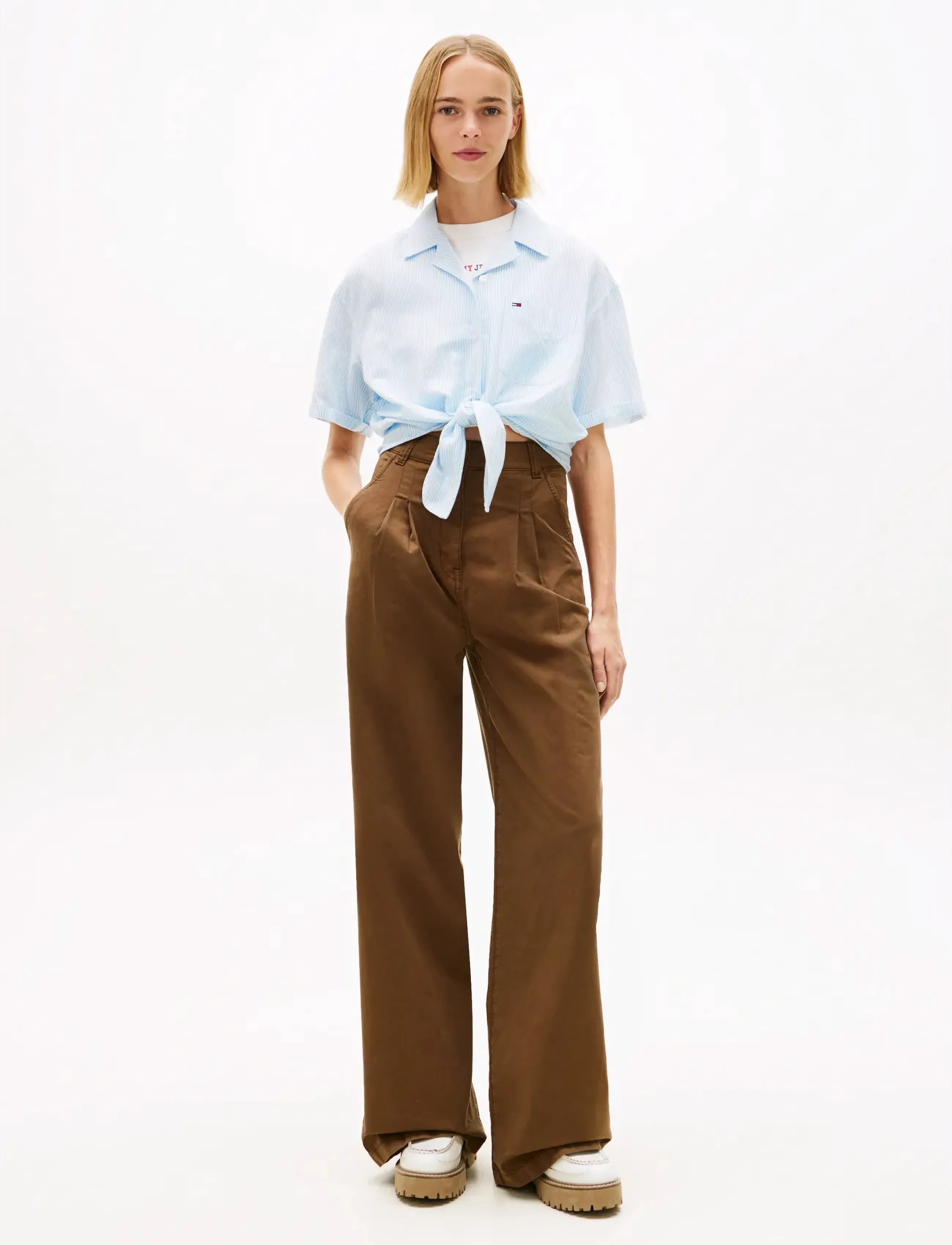 Tommy Jeans - TJW TIE FRONT LINEN SHIRT - kortærmede skjorter - light powdery blue   stripe - 3