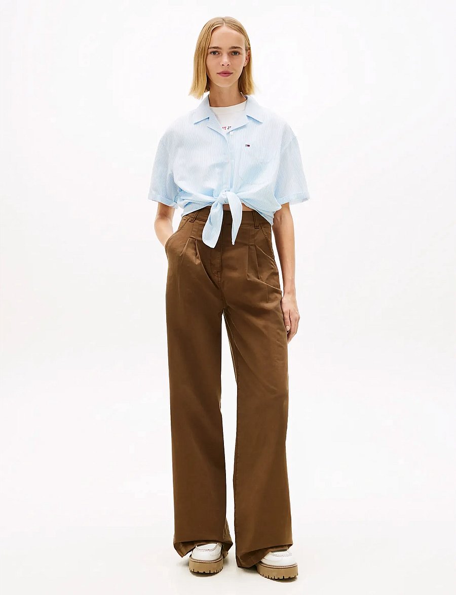 Tommy Jeans - TJW TIE FRONT LINEN SHIRT - kortærmede skjorter - light powdery blue stripe - 3