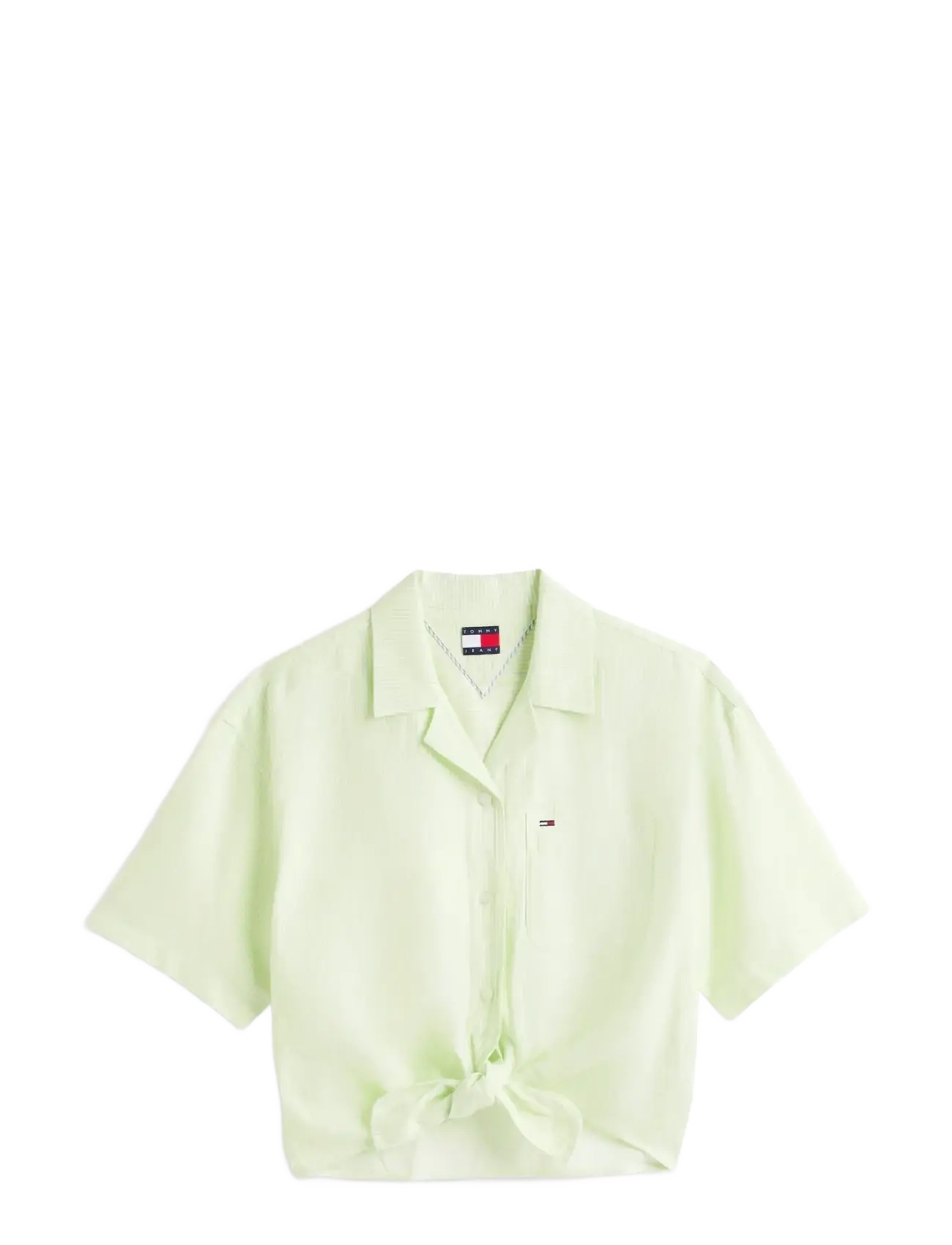 Tommy Jeans TJW TIE FRONT LINEN SHIRT - T-Shirts & Tops - FADED LIME   STRIPE / green