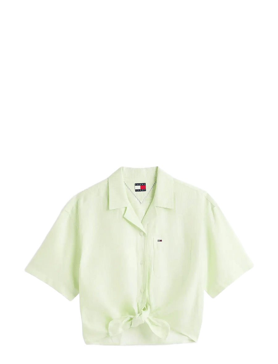 Tommy Jeans - TJW TIE FRONT LINEN SHIRT - kortærmede skjorter - faded lime stripe - 1