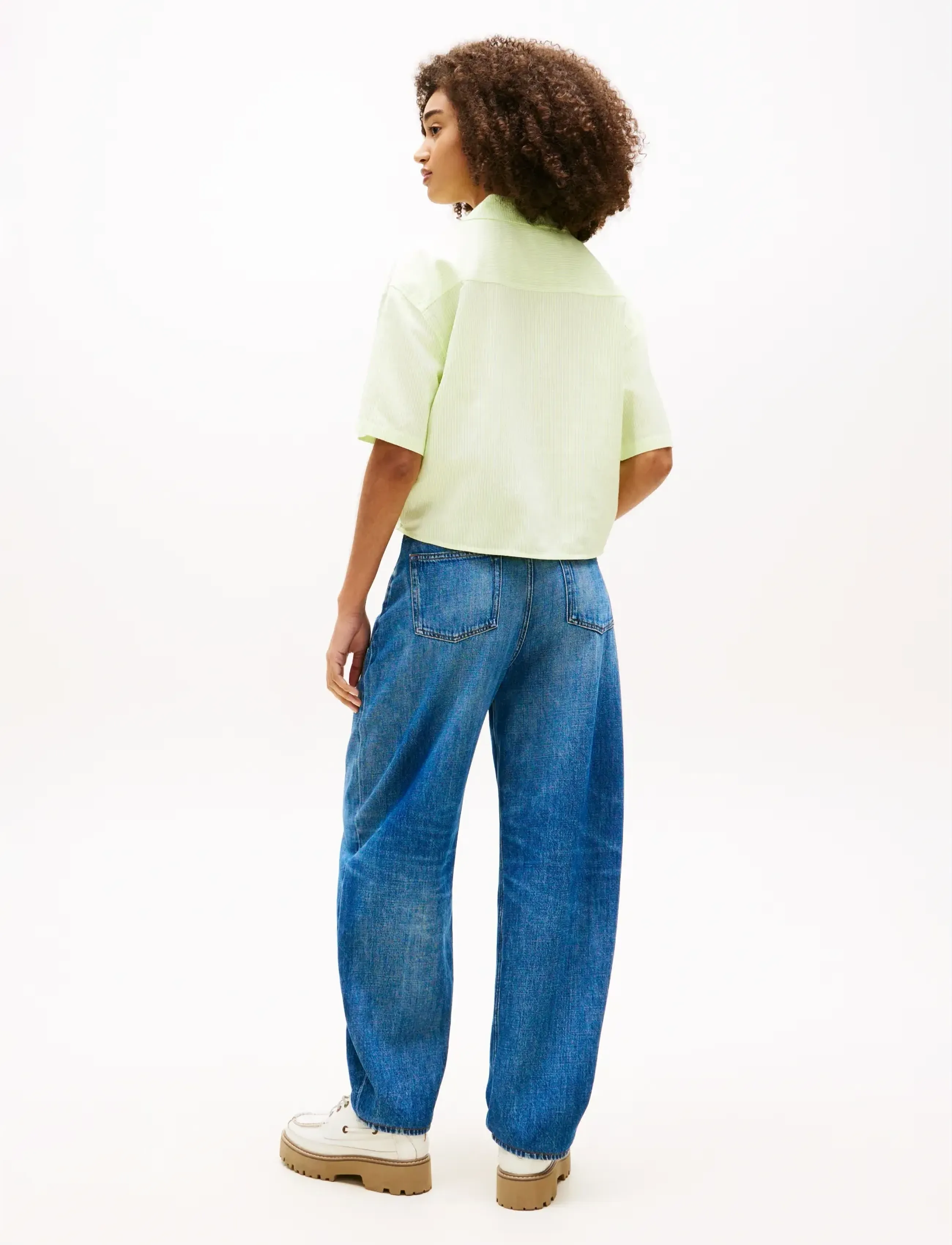 Tommy Jeans - TJW TIE FRONT LINEN SHIRT - kortærmede skjorter - faded lime   stripe - 2
